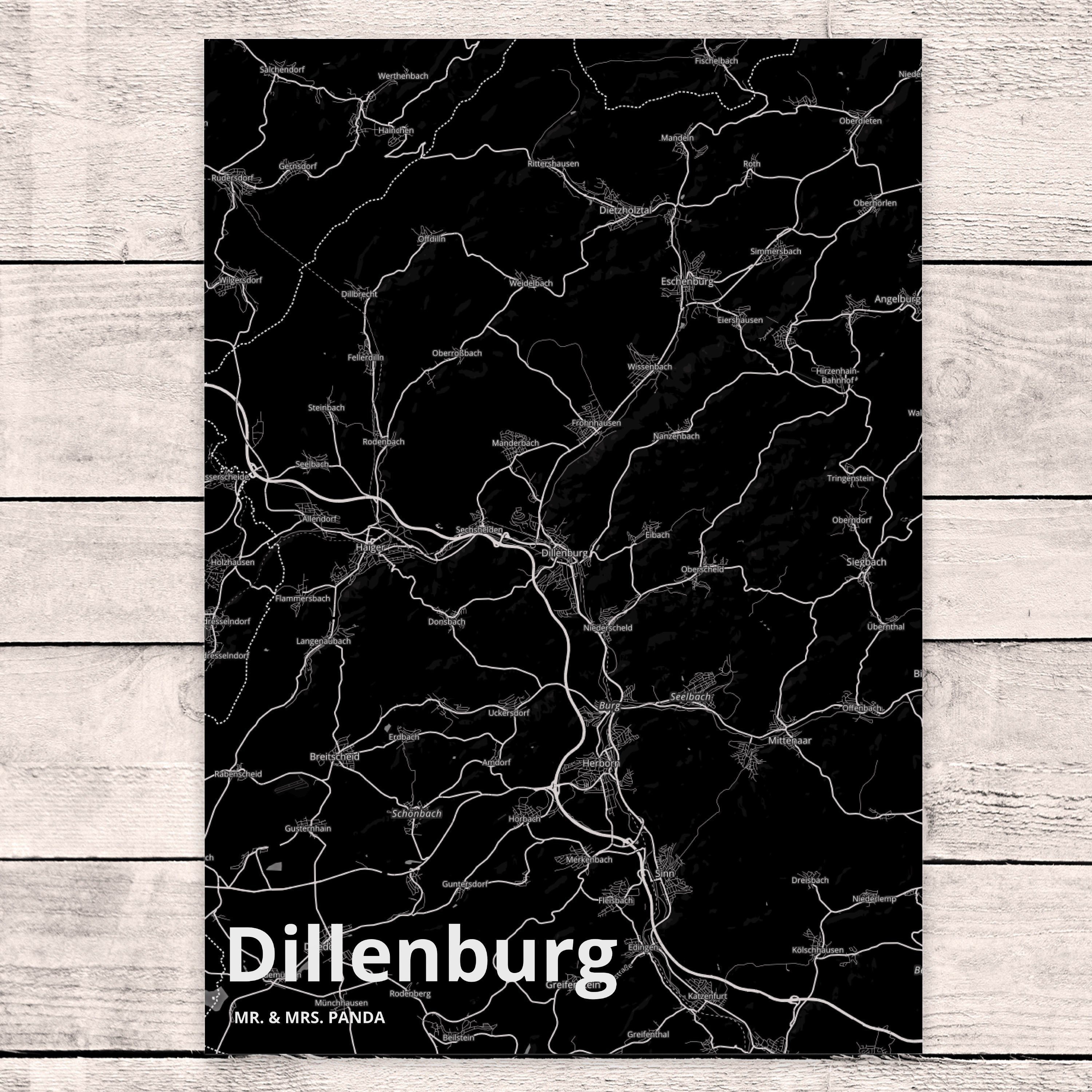 & Grußkarte Mrs. Postkarte Dillenburg Panda Ort, Geschenk, Einladungskarte, Städte, - Mr. Dorf,