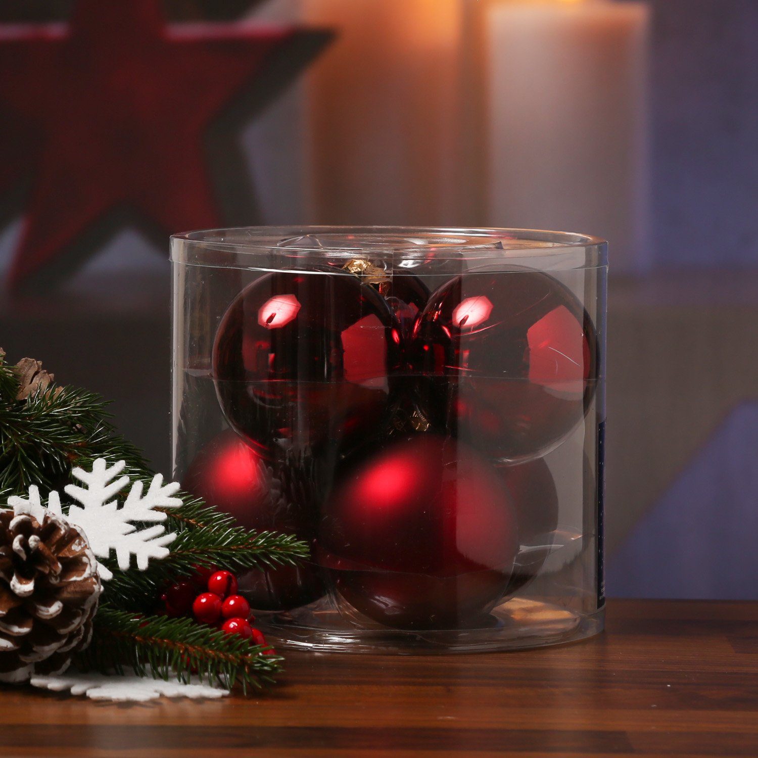Weihnachtskugel Glas St) MARELIDA matt D:8cm Baumkugel Weihnachtsbaumkugel Christbaumkugel (6 glänzend 6St