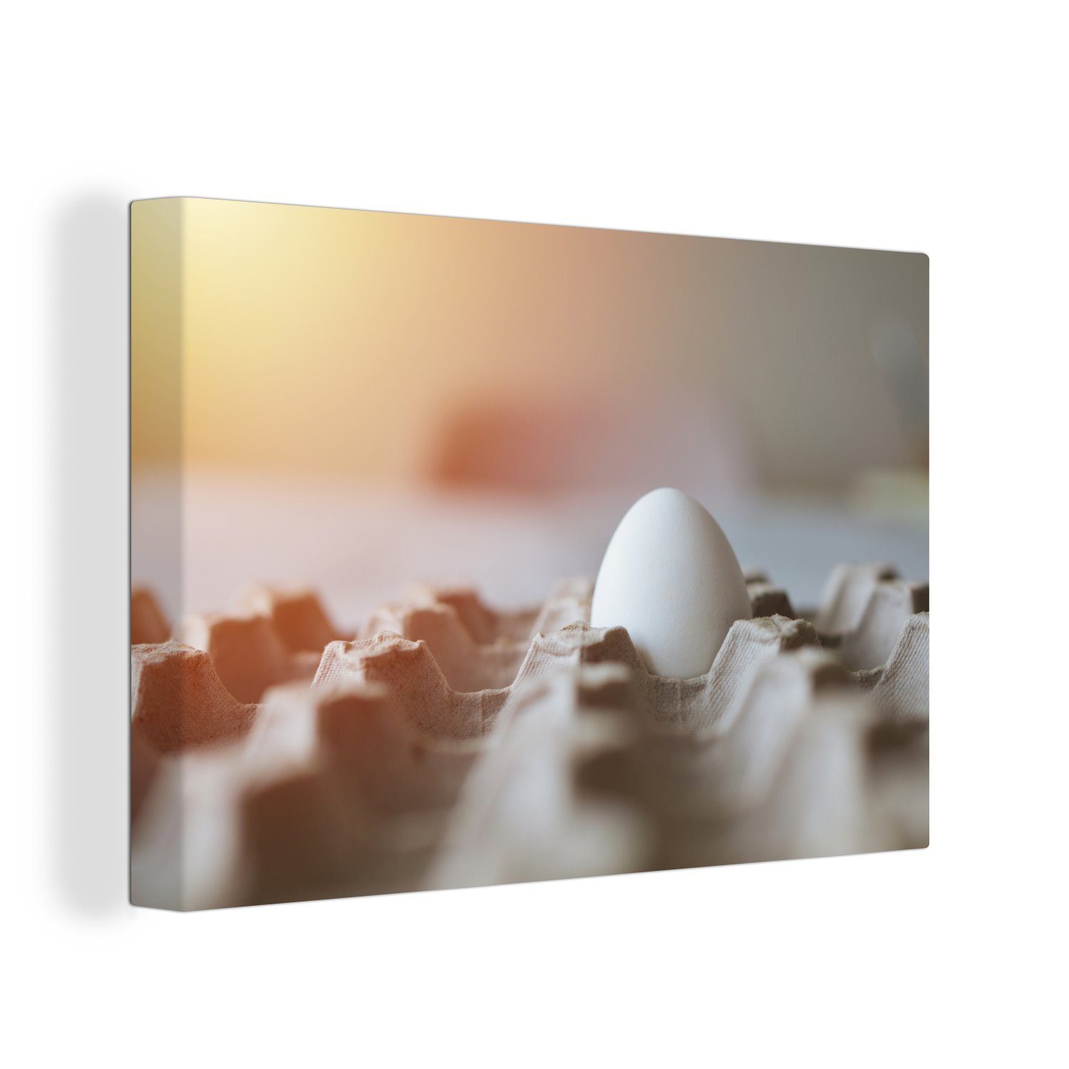 OneMillionCanvasses® Leinwandbild Hühnerei im Eierkarton, (1 St), Wandbild Leinwandbilder, Aufhängefertig, Wanddeko, 30x20 cm