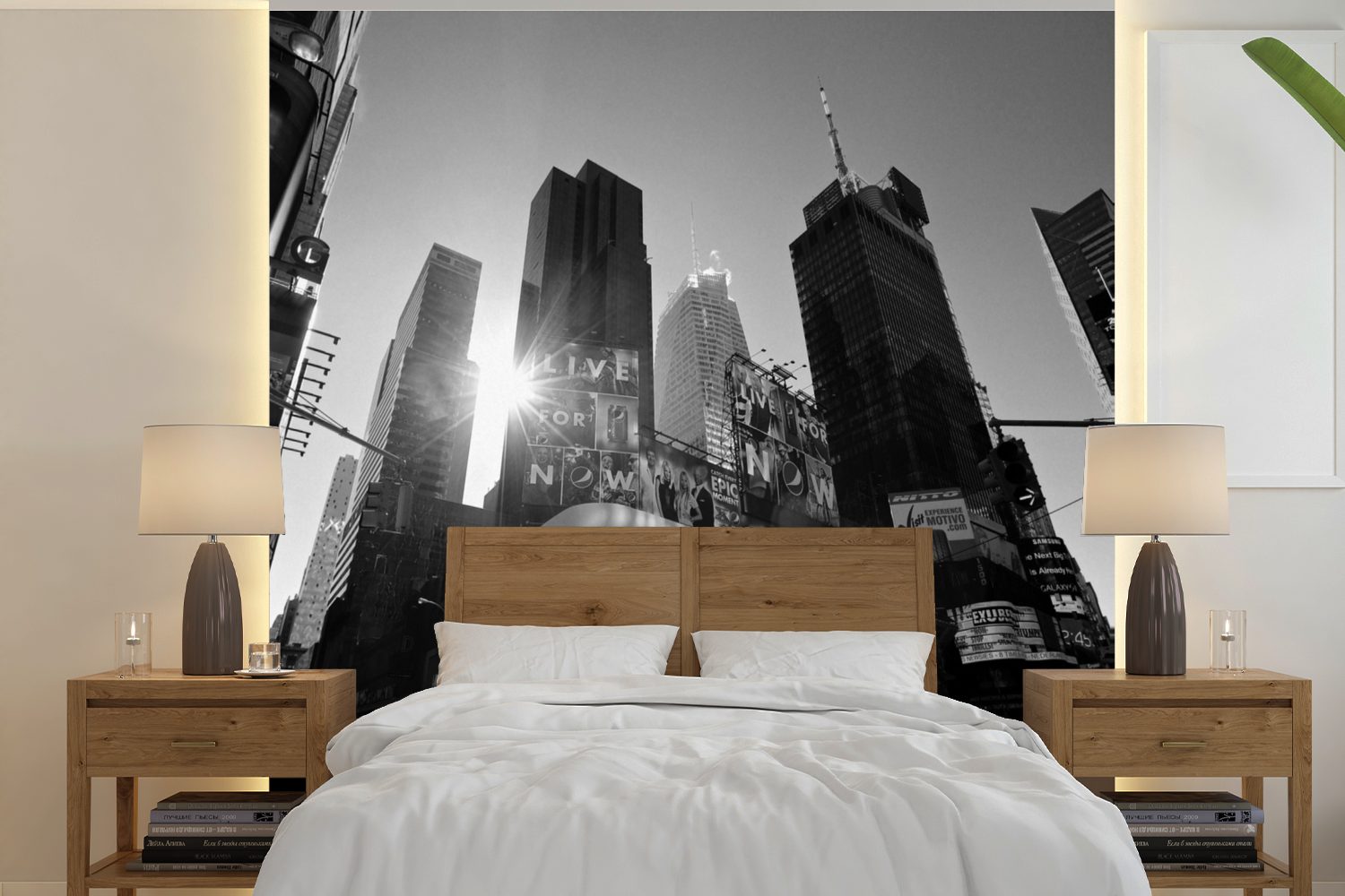 MuchoWow Fototapete Manhattan, schwarz und weiß, Matt, bedruckt, (5 St), Vinyl Tapete für Wohnzimmer oder Schlafzimmer, Wandtapete