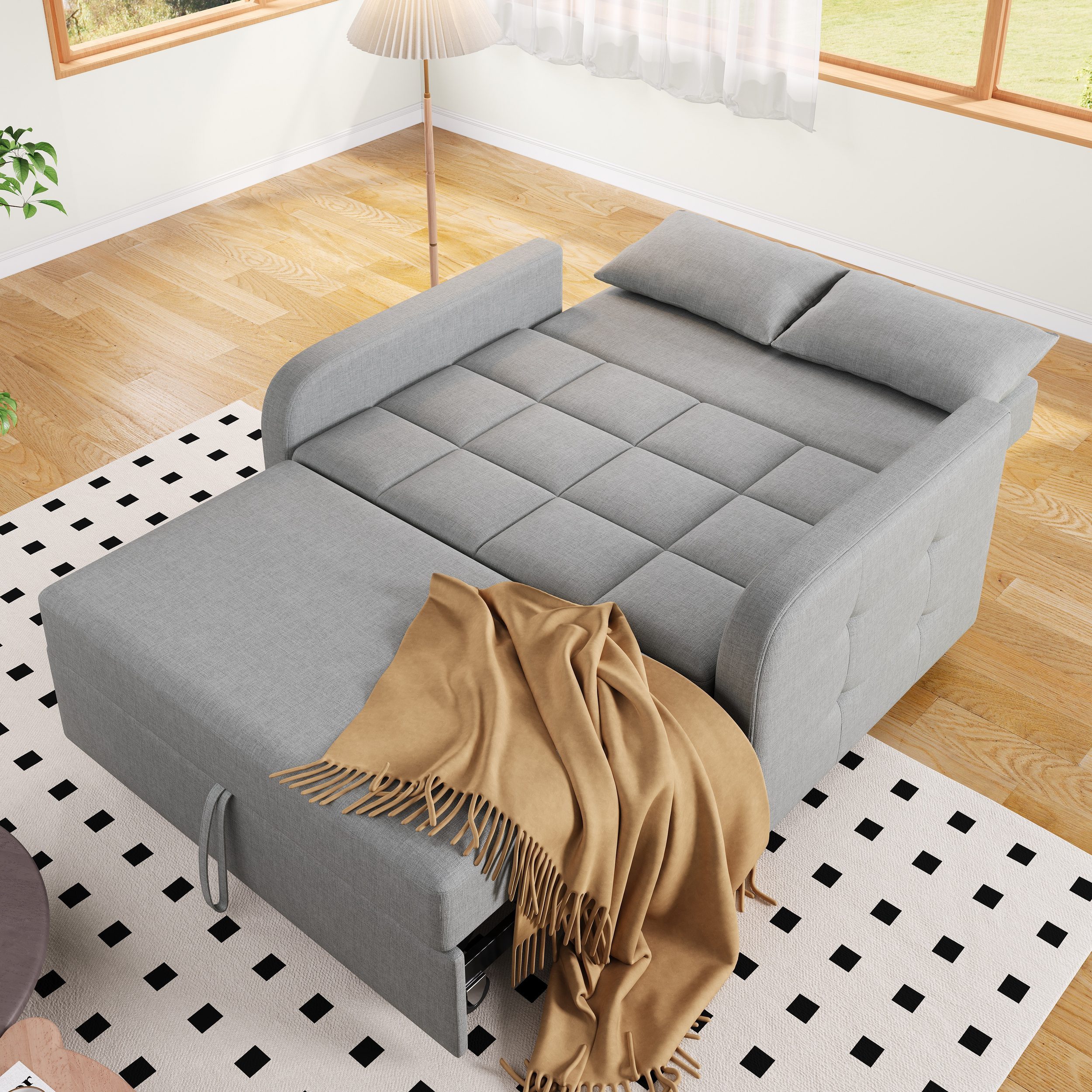 STILVORA Schlafsofa Klappsofa mit verstellbares Rückenteil,Einzel Sofabett,Leinen,Grau, Komfort-Sofa-Bett, Polstersofa, Schlafsofa 1 Teile, mit verstellbares Rückenteil