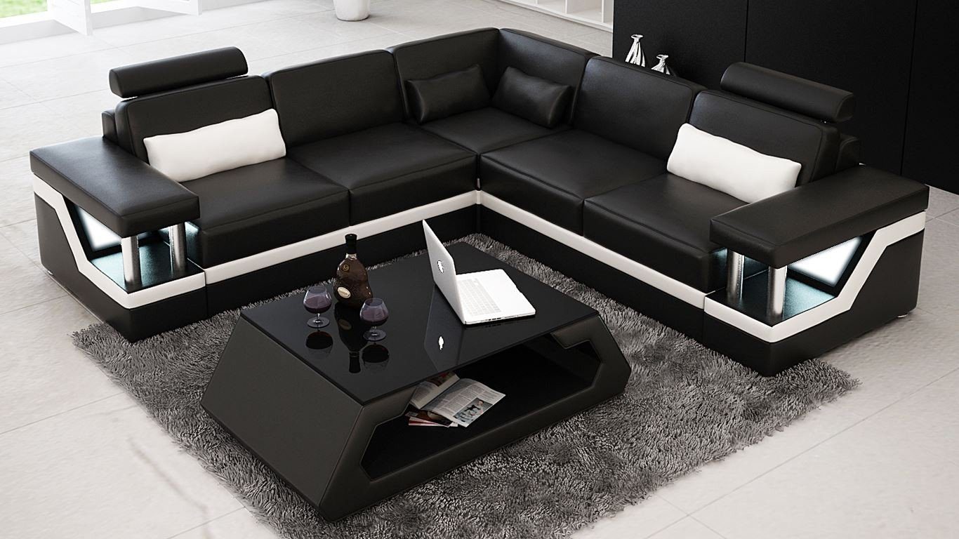 JVmoebel Ecksofa Couch Made Ecksofa in Leder Garnitur Modern, Schwarz Wohnlandschaft Design Europe