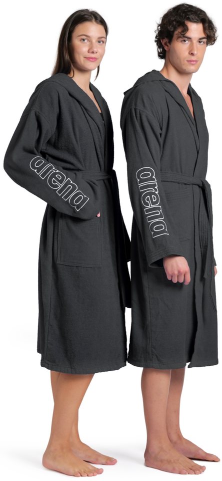 Arena Bademantel arena Unisex Zeppelin Bademantel, Midilänge, Baumwolle, Kapuze, Gürtel, Schwimmbad, Sauna, Baumwolle, Unisex, weich, bequem, Kapuze, leicht