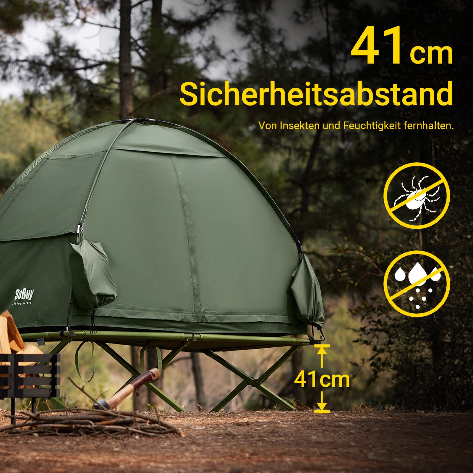 SoBuy Feldbett OGS32, Vorzelt Wasserdichtes Campingbett Campingliege Familienzelt Feldbett mit Zelt 1/2 Personen 7in1 Wurfzelt mit Luftpumpe,Campingzelt