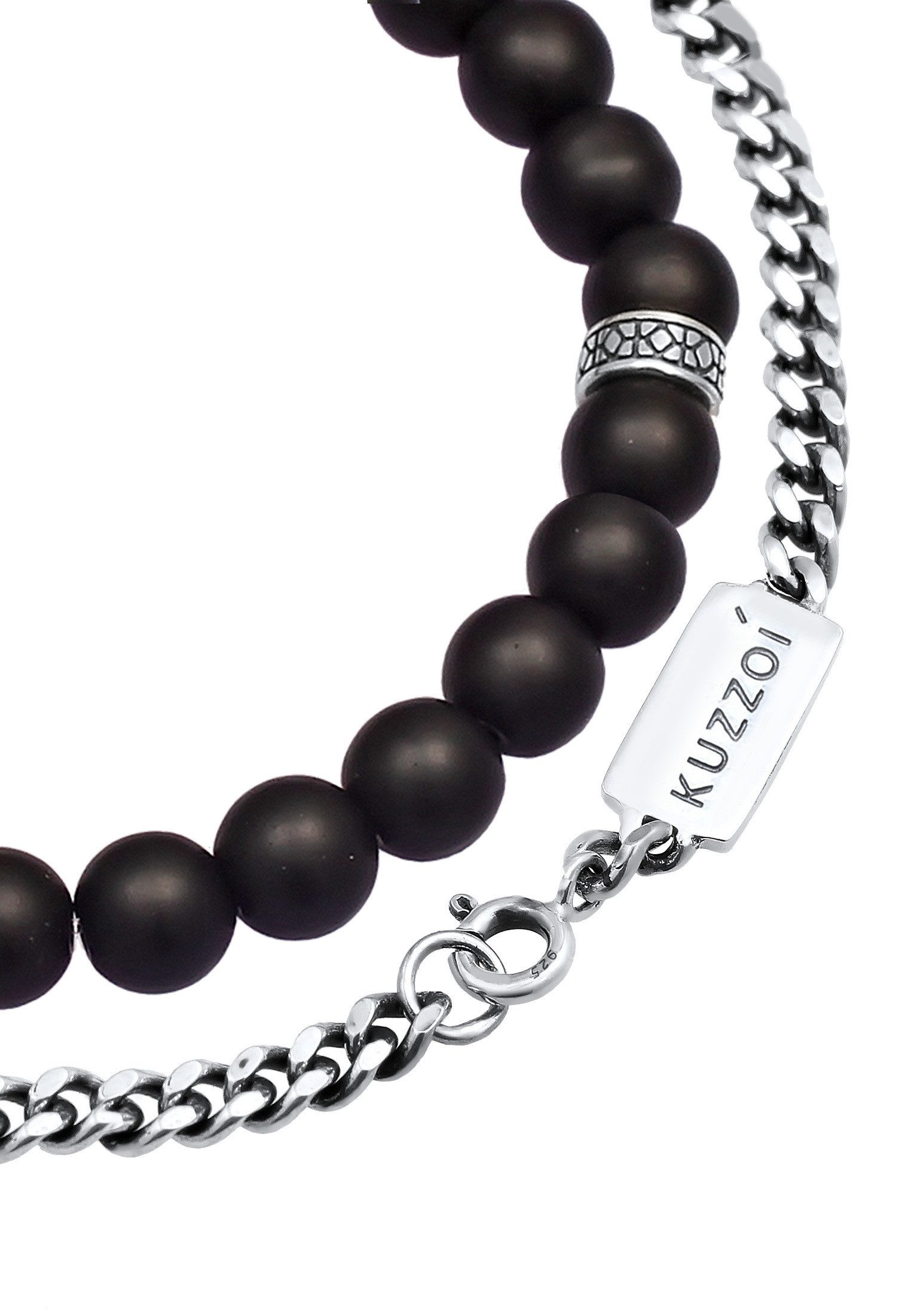 Kuzzoi Armreif Herren Set Panzer Onyx Perlen 925 Silber (kein Set), Kugel