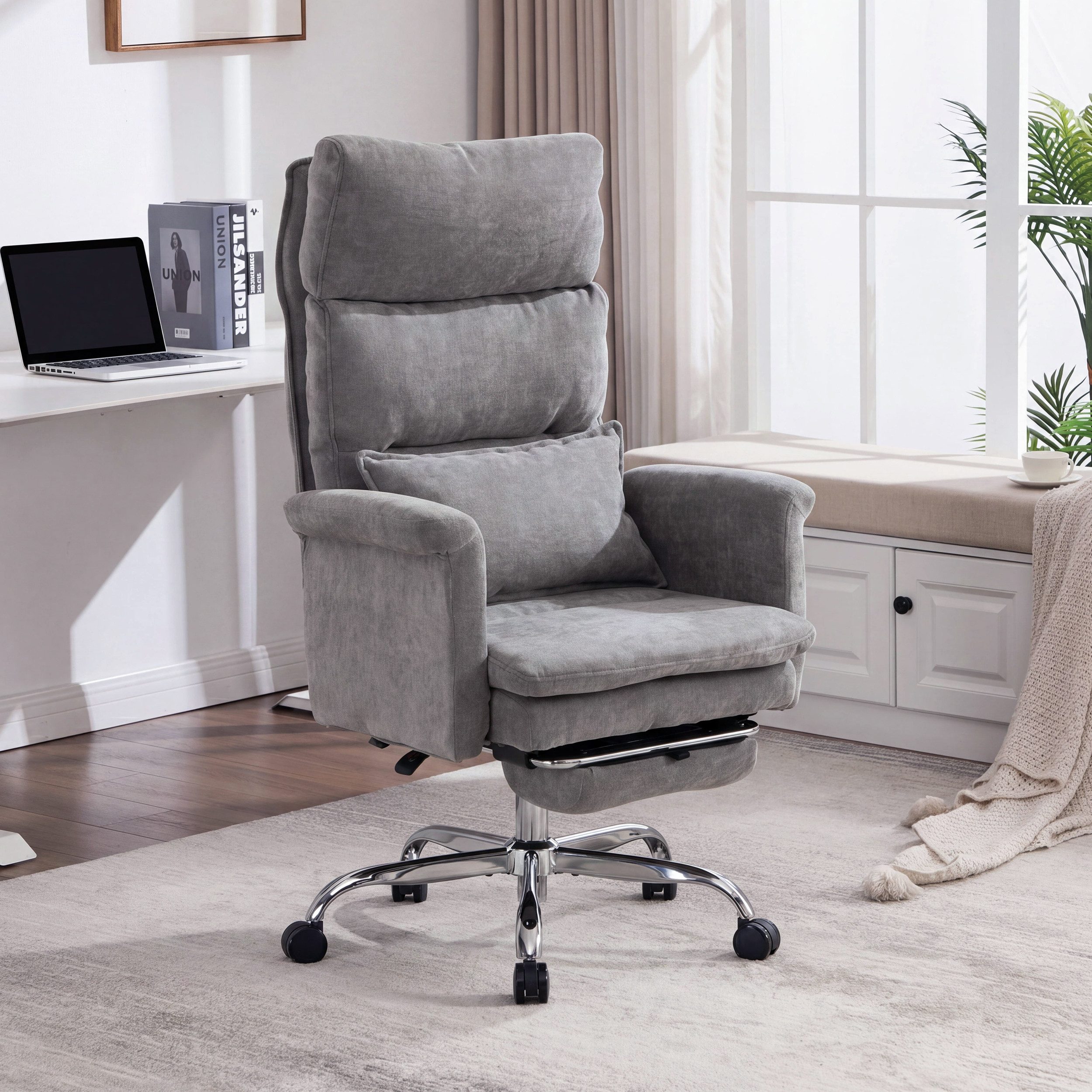 UEV Bürostuhl Ergonomisch mit Fußstütze Verstellbarer Kopfstütze (mit klappbare Armlehnen, verstellbarer Kopfstütze bis 226kg), Verstellbare Kopfstütze bis 90°, Verstellbare Rückenlehne bis 150°