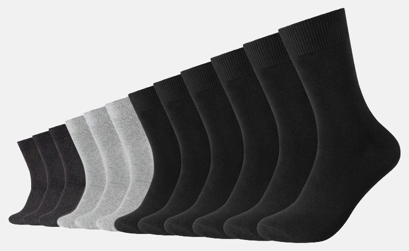 Unisex Crew aus Black Cotton Regularsocken Socken (12-Paar) Baumwollmischung (9997) Camano Langsocken pflegeleichter Comfort Mix