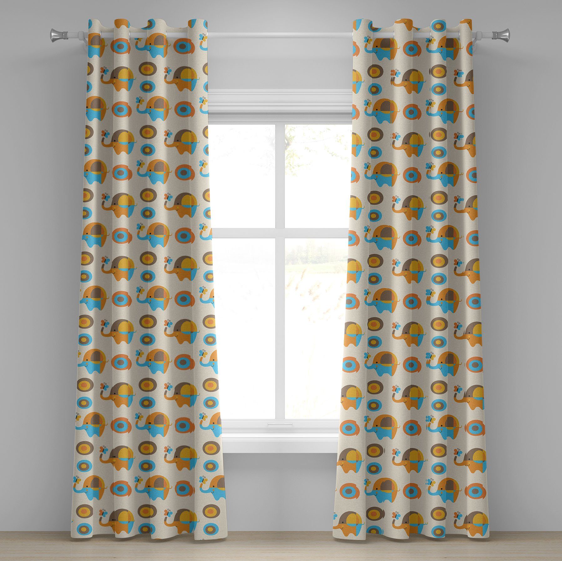 Gardine Dekorative 2-Panel-Fenstervorhänge für Schlafzimmer Wohnzimmer, Abakuhaus, Kinderwand Elefant Schmetterling