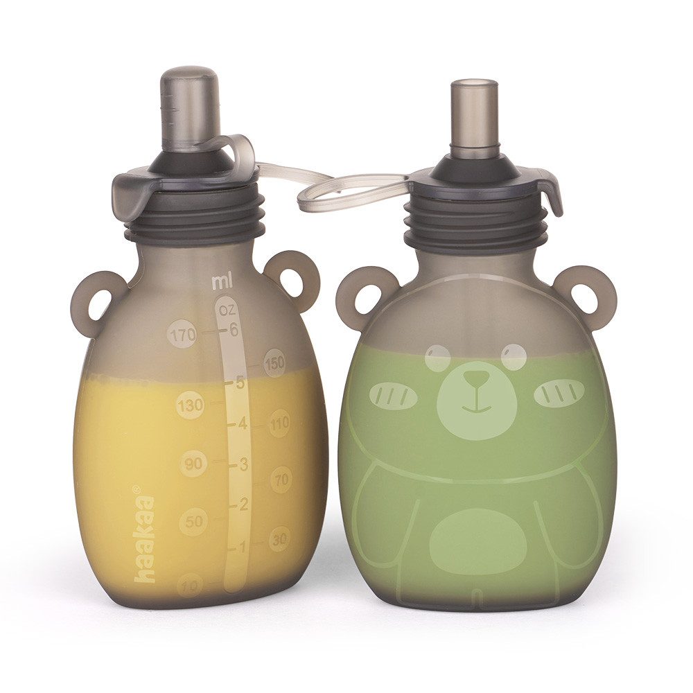 Haakaa Babyflasche Quetschies Happy Bear 2er Set, wiederverwendbar, 170ml