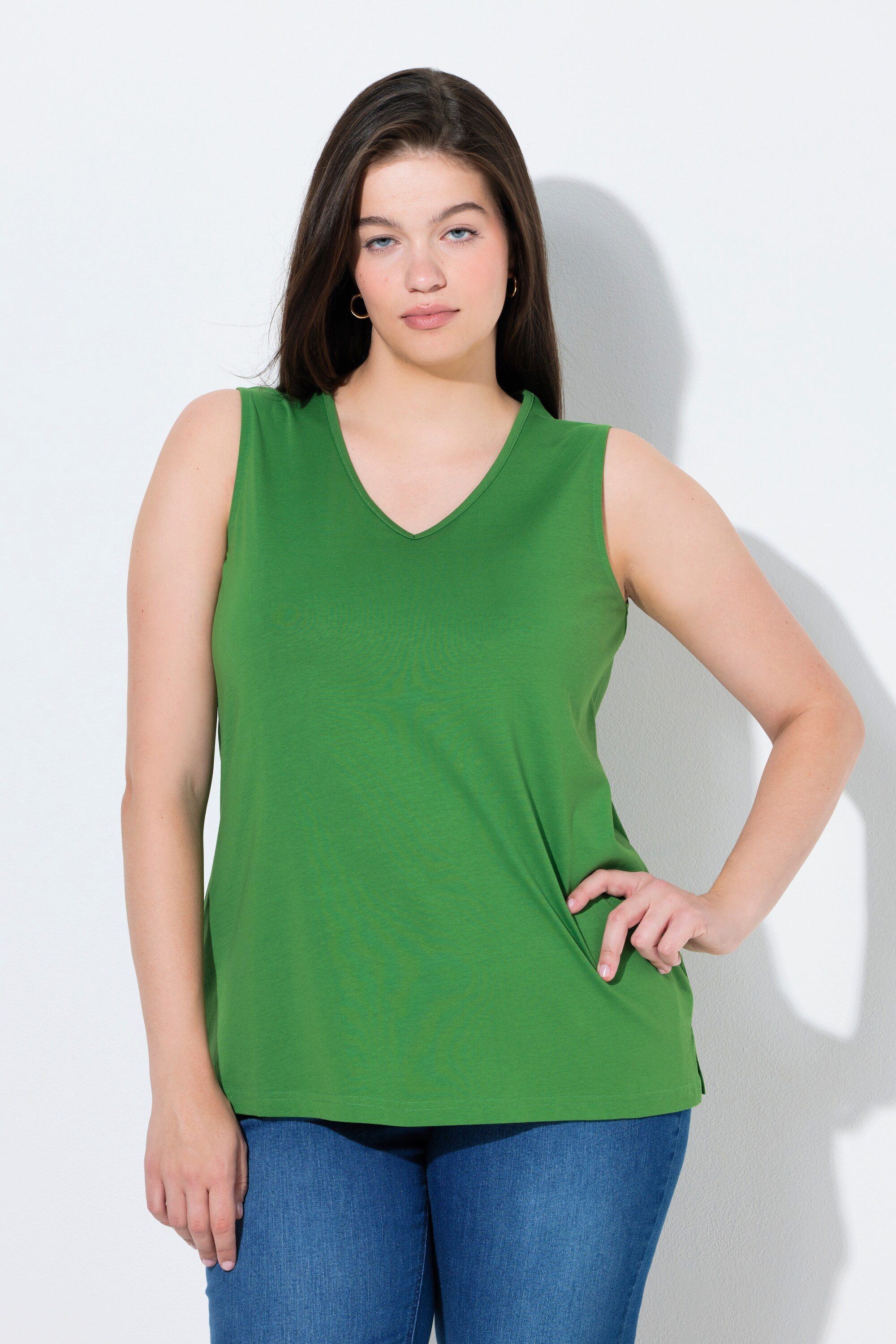 Ulla Popken Longtop Top Classic V-Ausschnitt ärmellos Biobaumwolle günstig online kaufen