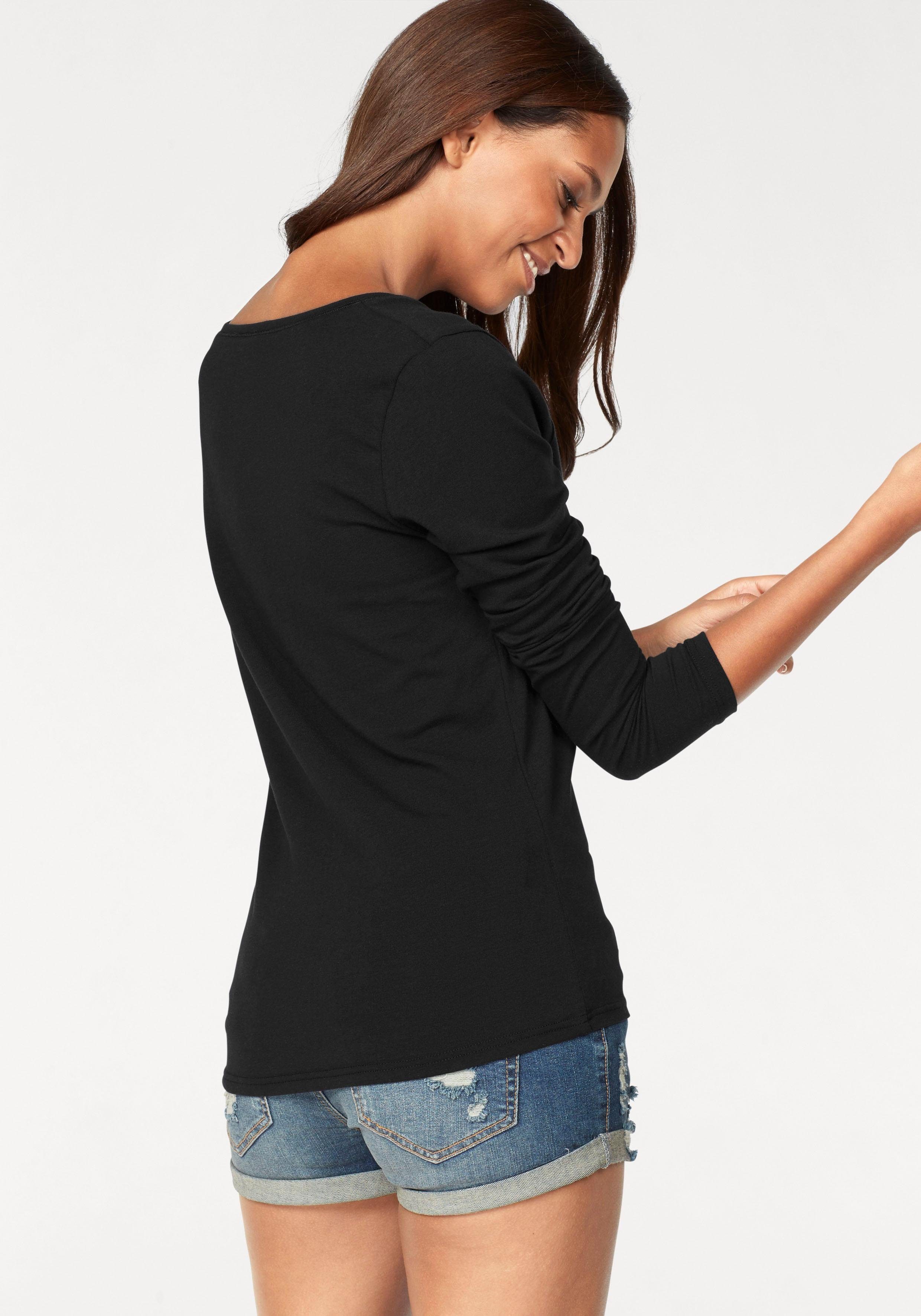 (2er-Pack) Baumwoll-Qualität Langarmshirt schwarz Vivance elastischer aus