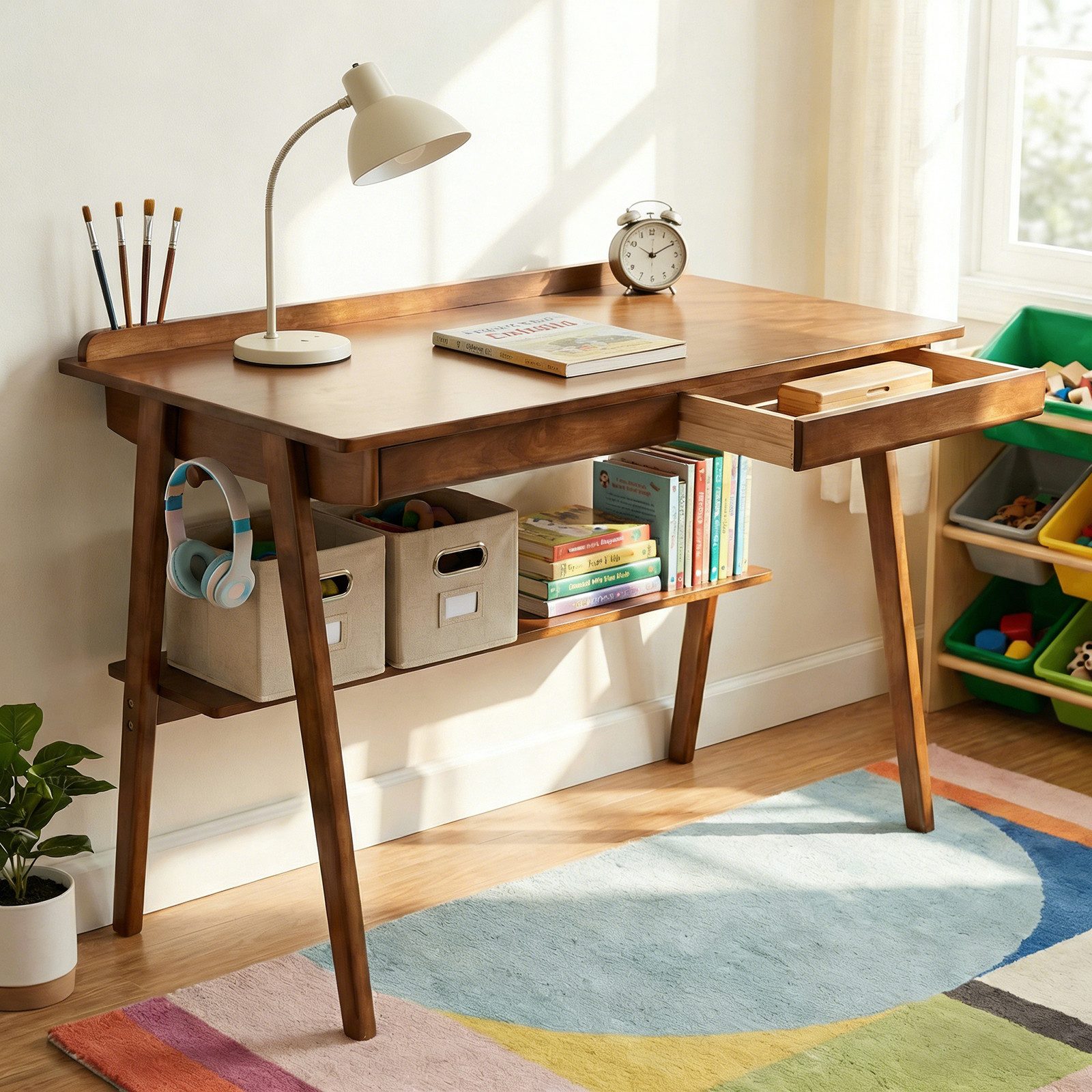 Luckice Schreibtisch Schreibtisch aus massivem Holz, Mid Century Modern-Schreibtische (Set), Homeoffice-Schreibtisch für kleine Räume