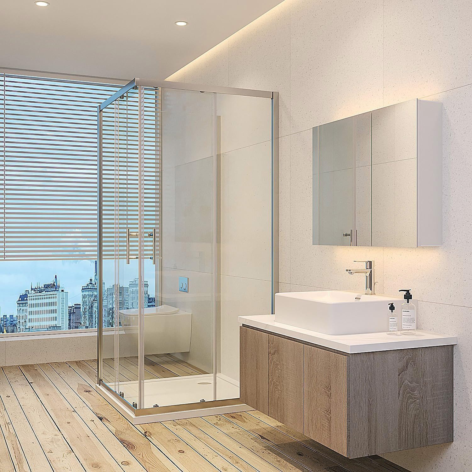 AQUABATOS Eckdusche U-Form Duschkabine mit Schiebetür Eckeinstieg Dusche ohne Duschwanne, BxT: 75x75 cm, Einscheibensicherheitsglas, Klare Einscheibensicherheit – Bild 3 von 5