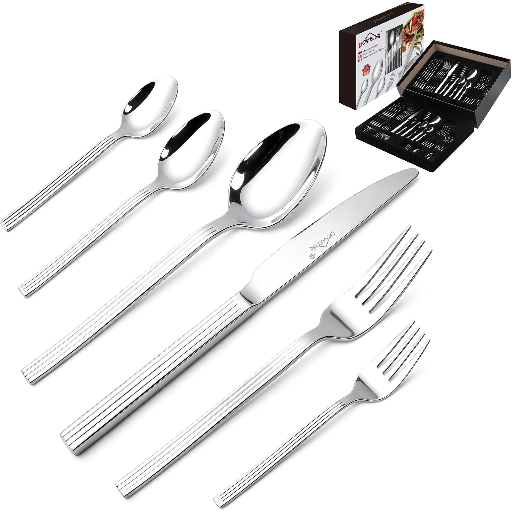 HOMELUX Besteck-Set Besteck set für 12 Personen,72-tlg Edelstahl Besteckset,Cutlery Set, Edelstahl,Spiegelpoliert