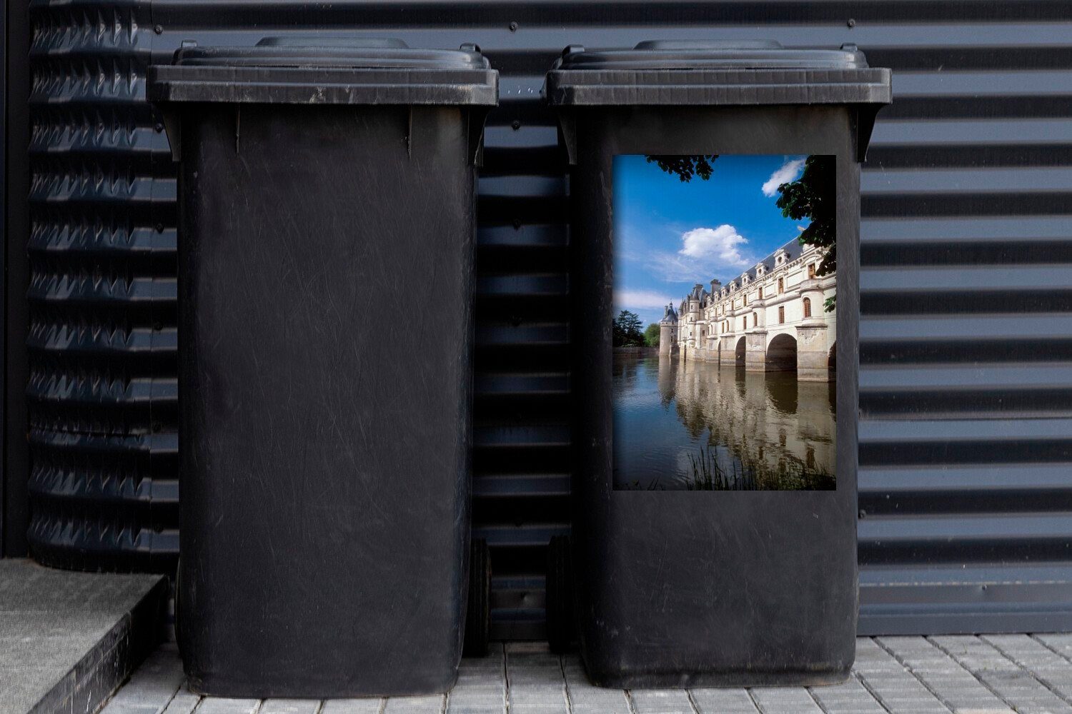 Schlosses Container, Wandsticker Mülltonne, Fluss St), Abfalbehälter des Chenonceau entlang Mülleimer-aufkleber, (1 Frankreich MuchoWow Sticker, in