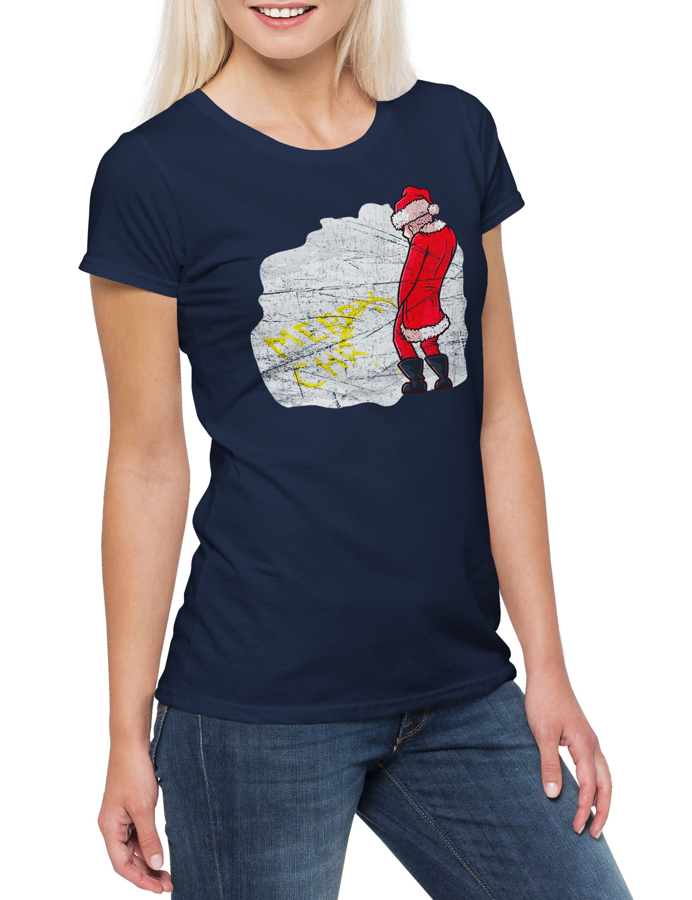 Print-Shirt Santa Snow Damen T-Shirt Bad Weihnachtsmann Santa Fun Clause