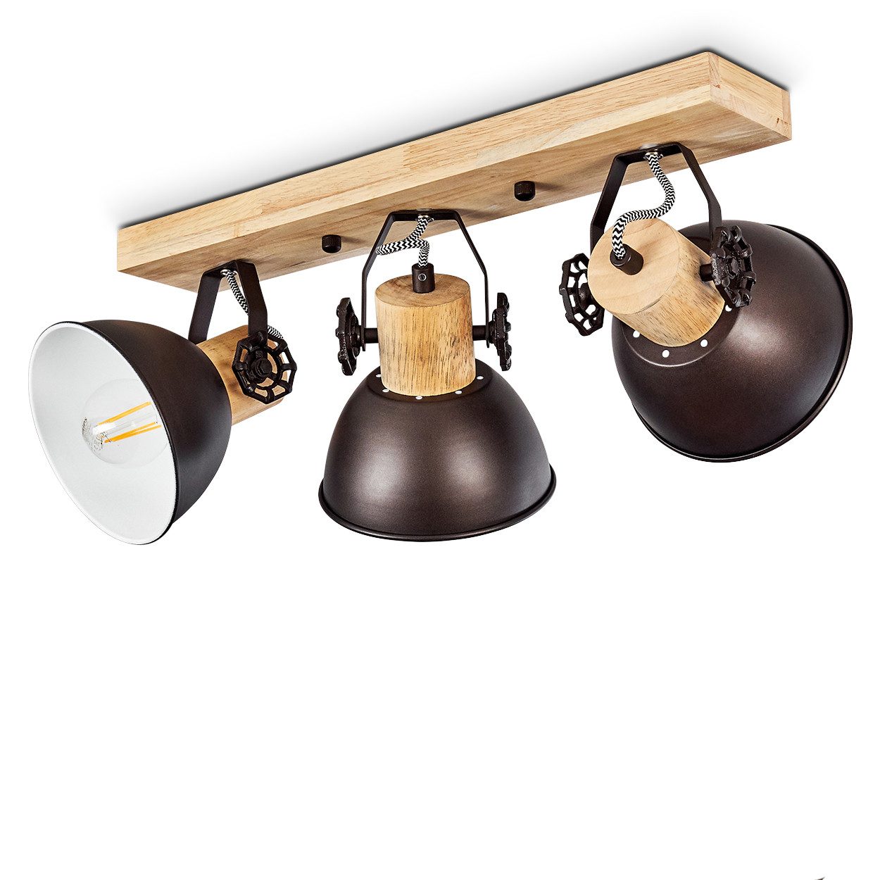 hofstein Deckenleuchte »Cotes« Deckenlampe aus Metall/Holz in Anthrazit/Weiß/Braun, ohne Leuchtmittel, mit verstellbaren Strahlern, 3xE27, Spot im Retro/Vintage Design