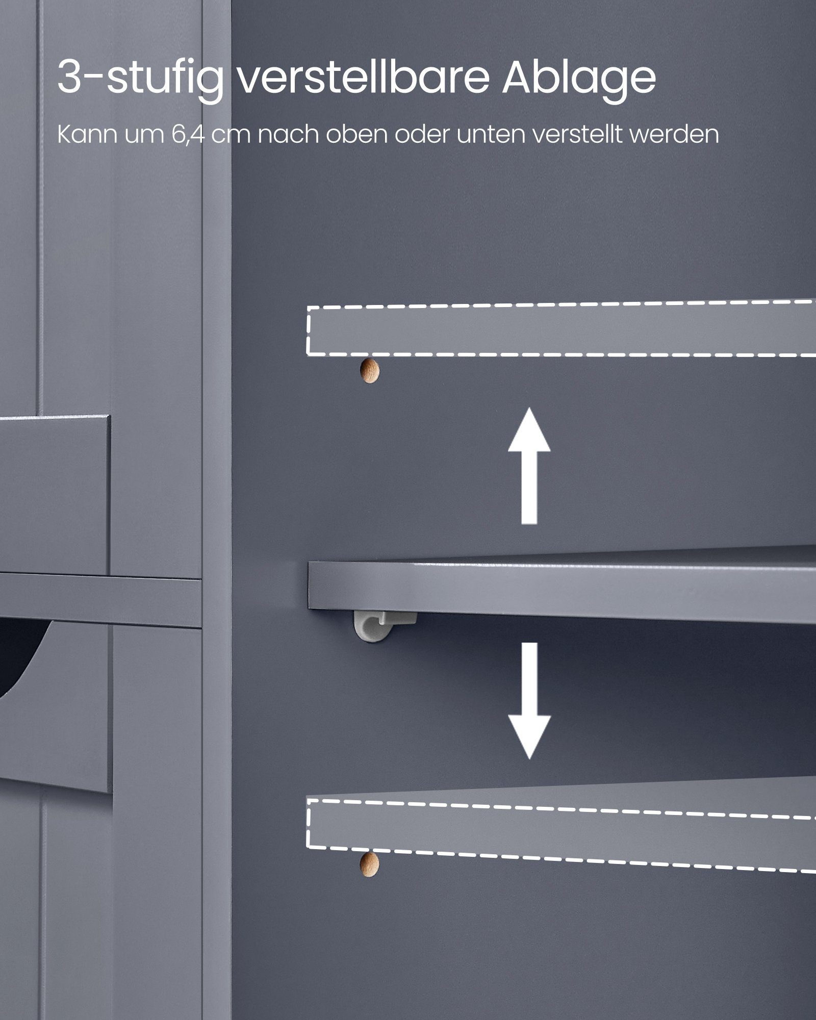 VASAGLE Badmöbel-Set Badezimmerschrank Badschrank Beistellschrank,verstellbare Ablage, mit 4 Schubladen, Schranktür, 30 x 55 x 82 cm, Kommode – Bild 5 von 5