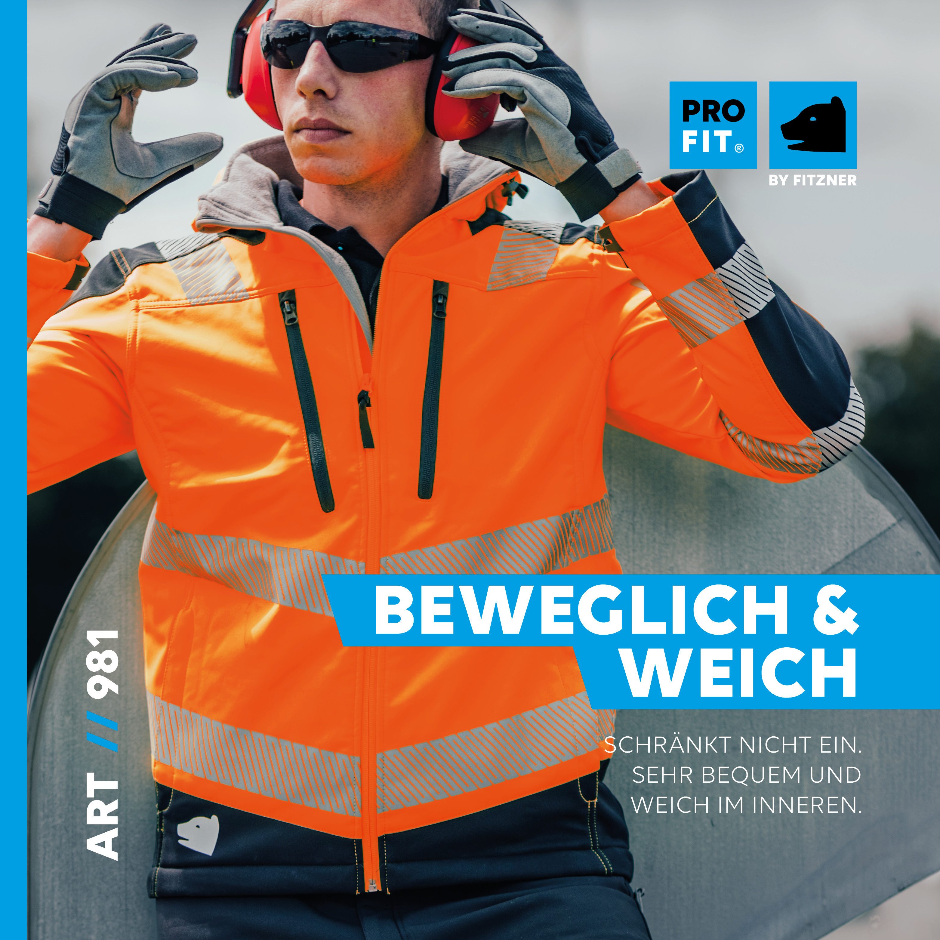 PRO FIT Arbeitsjacke Warnschutz Softshelljacke, Neonorange/Schwarz (1-St) Reflektierende Streifen, Wind- & Wasserabweisend, Atmungsaktiv