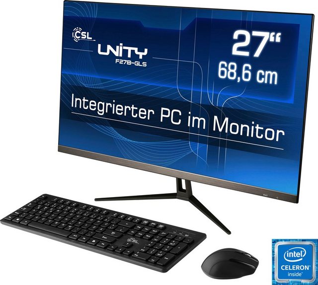 CSL Unity F27-GLS Win 11 PC (27 Zoll, Intel® Celeron N4120, 16 GB RAM, 512 GB SSD, passiver CPU-Kühler)