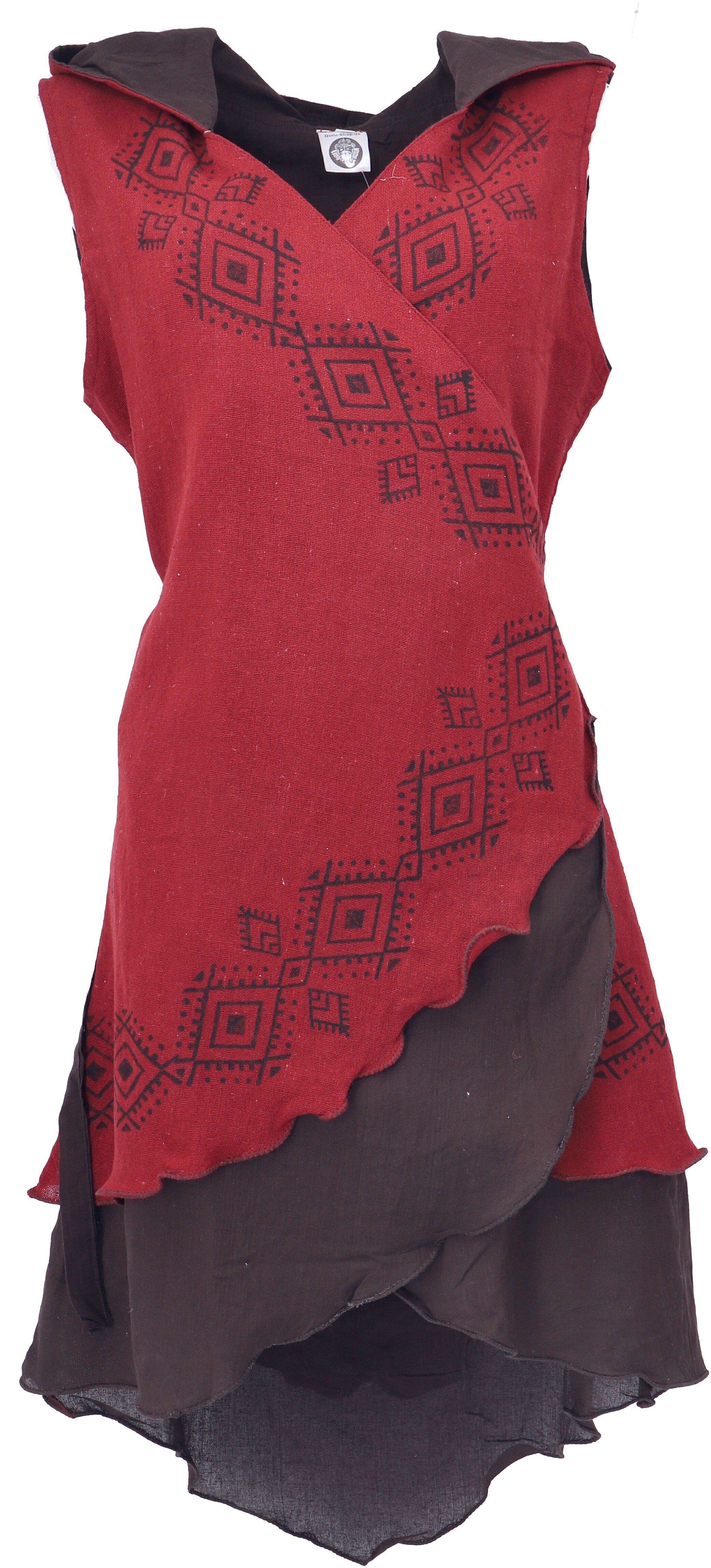 Guru-Shop Longbluse Natürliche Wickeltunika mit handgefertigtem.. alternative Bekleidung