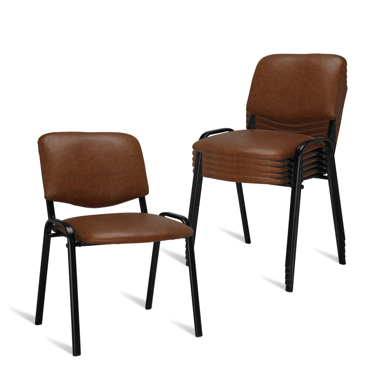 VINGLI Besucherstuhl 5er-Set, Stapelbar, Armlos, 150 kg Belastbarkeit, Stapelstuhl (5 St), PU-Leder & Stahlrahmen, Bürostühle für Empfang & Wartezimmer, Braun