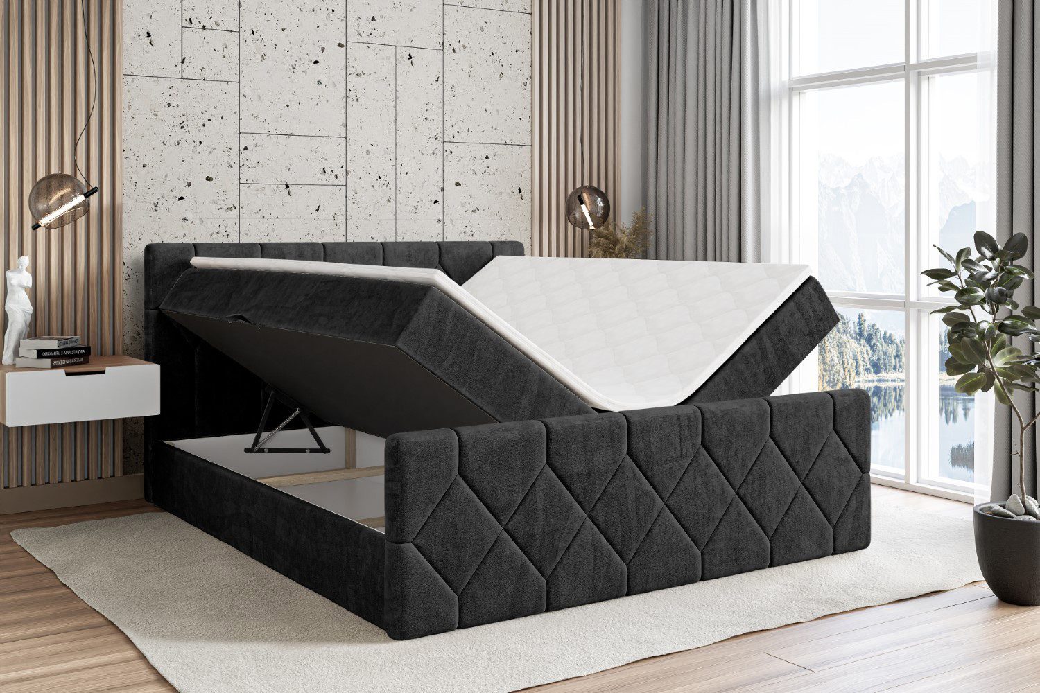 ALTDECOR Boxbett CATOR-Z (Multipocket-Matratze H4, H3 Matratze Bonellfederung, Topper, Kopfteil), Doppelbett mit Fußteil