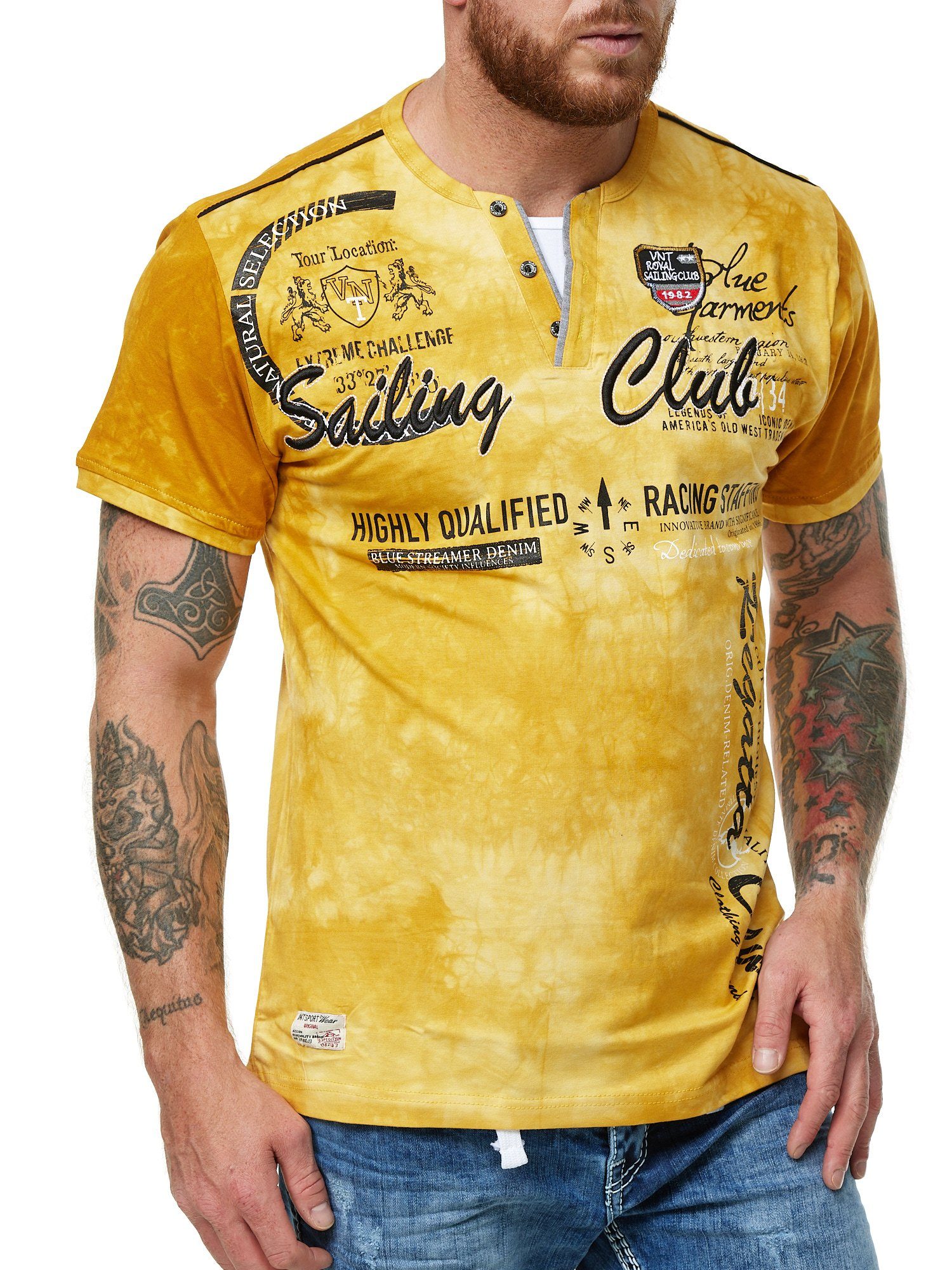 L.gonline Kurzarmshirt Herren T-Shirt mit Knopfleiste, günstig online kaufen