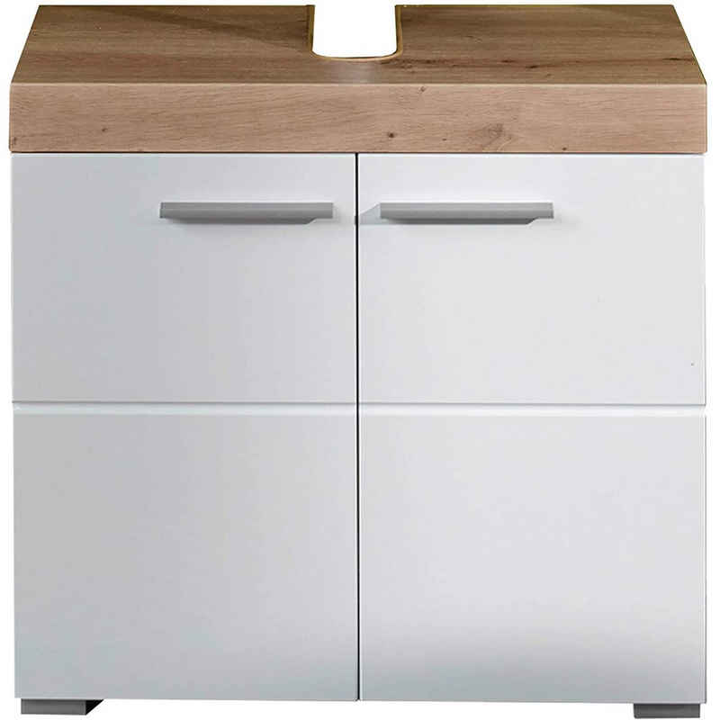 trendteam Waschbeckenunterschrank Amanda/Mando Waschbeckenschrank Waschtischunterschrank Badmöbel weiß 60x56x34cm