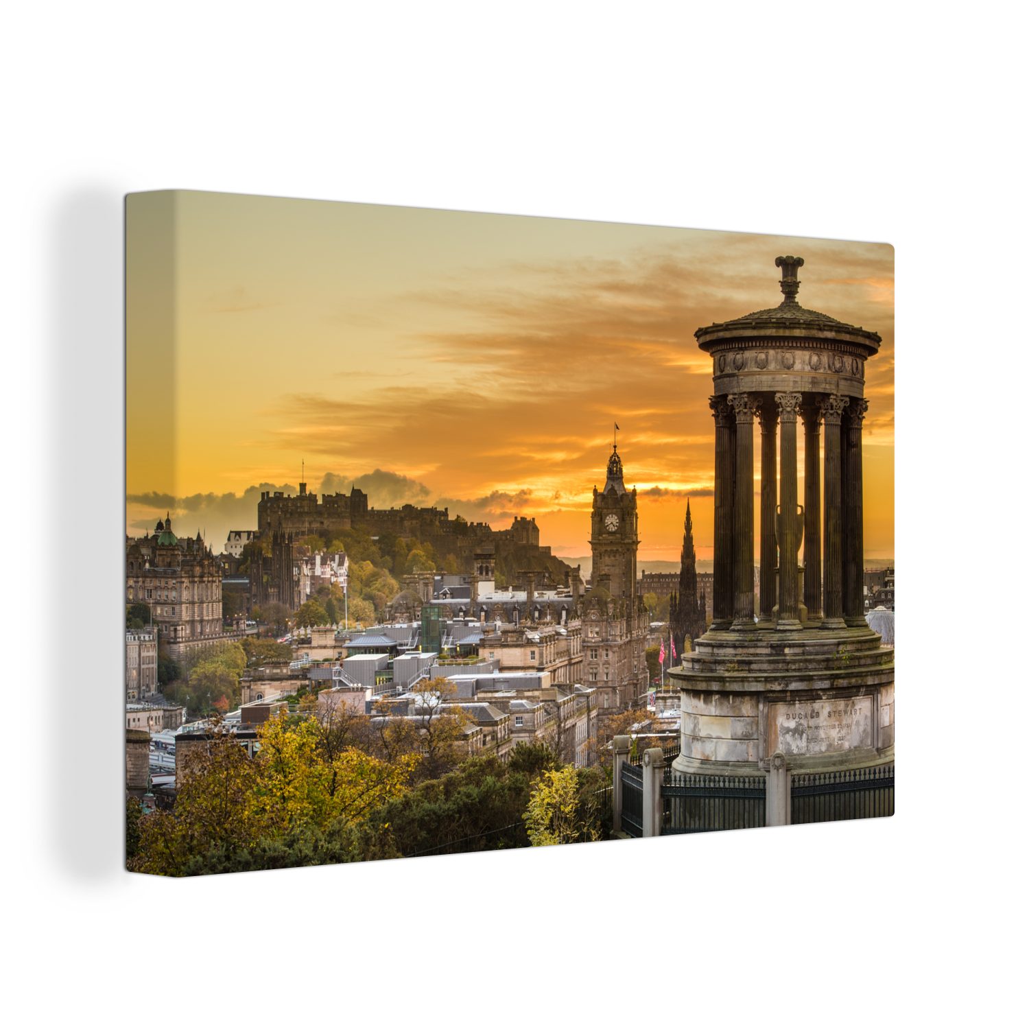 OneMillionCanvasses® Leinwandbild Edinburgh Castle mit der Stadt Edinburgh im Hintergrund, (1 St), Wandbild Leinwandbilder, Aufhängefertig, Wanddeko, 30x20 cm