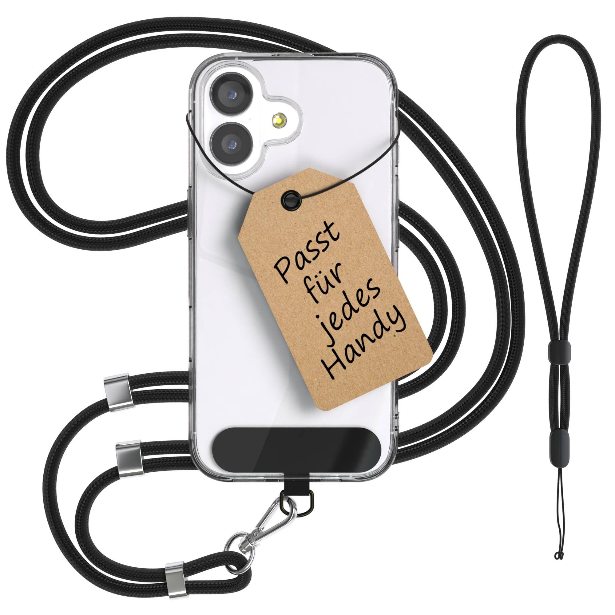 EAZY CASE Handykette Universal Handykette für alle Modelle zum Umhängen, Kette zum Umhängen Pad mit Kordel Uni Smartphonekette Schwarz Black