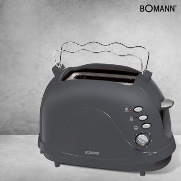 BOMANN Toaster Toastautomat TA 246 CB, 2 kurze Schlitze, für 2 Scheiben Toast, 700 W, Krümelschublade, Cool-Touch Gehäuse, Brötchenaufsatz (integriert)