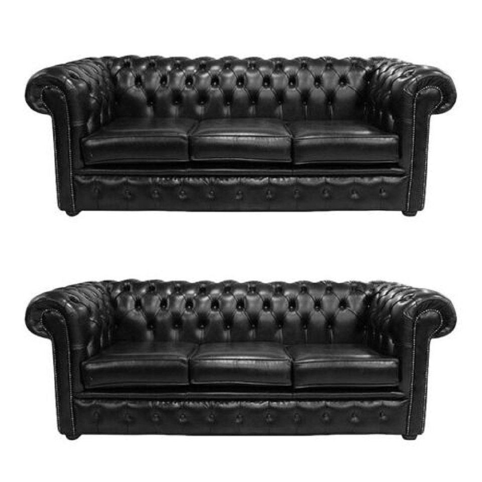 3+3 Sitz Sofort Sofa Leder Luxus Design 100% JVmoebel Polster Chesterfield 3-Sitzer