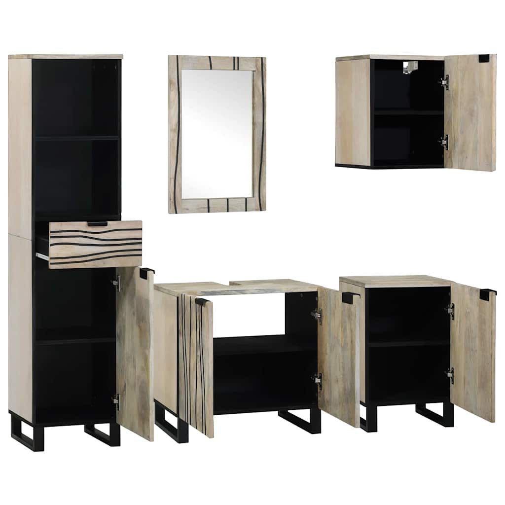 vidaXL Badezimmer-Set Badezimmermöbel-Set mit Regal 5 pcs Walnussbraun Holzwerkstoff, (5-St)