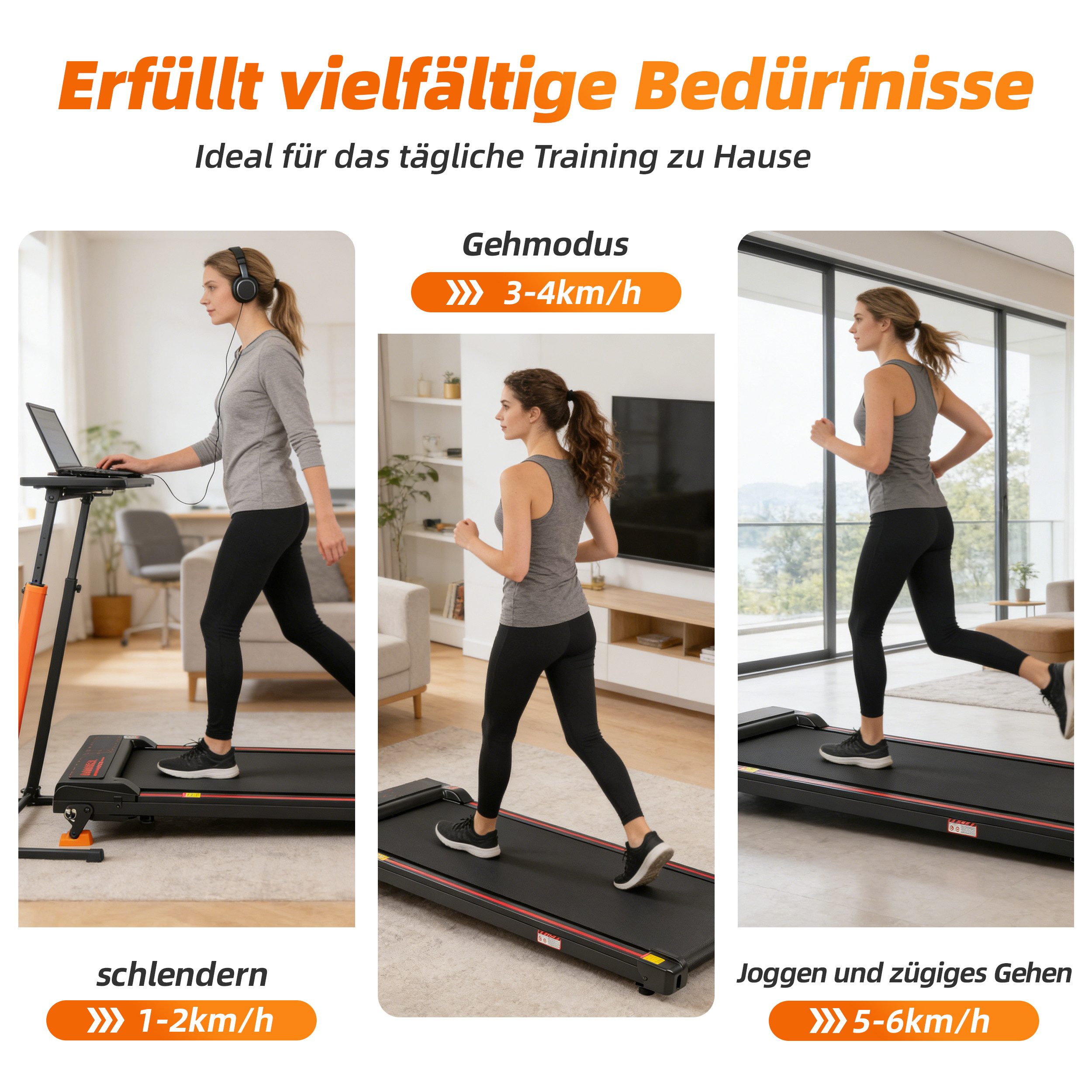 Vankel Laufband für Zuhause, Ultraflaches Laufband, 1-6 km/h (Fernbedienung), Platzsparend unter Bett oder Sofa verstaubar
