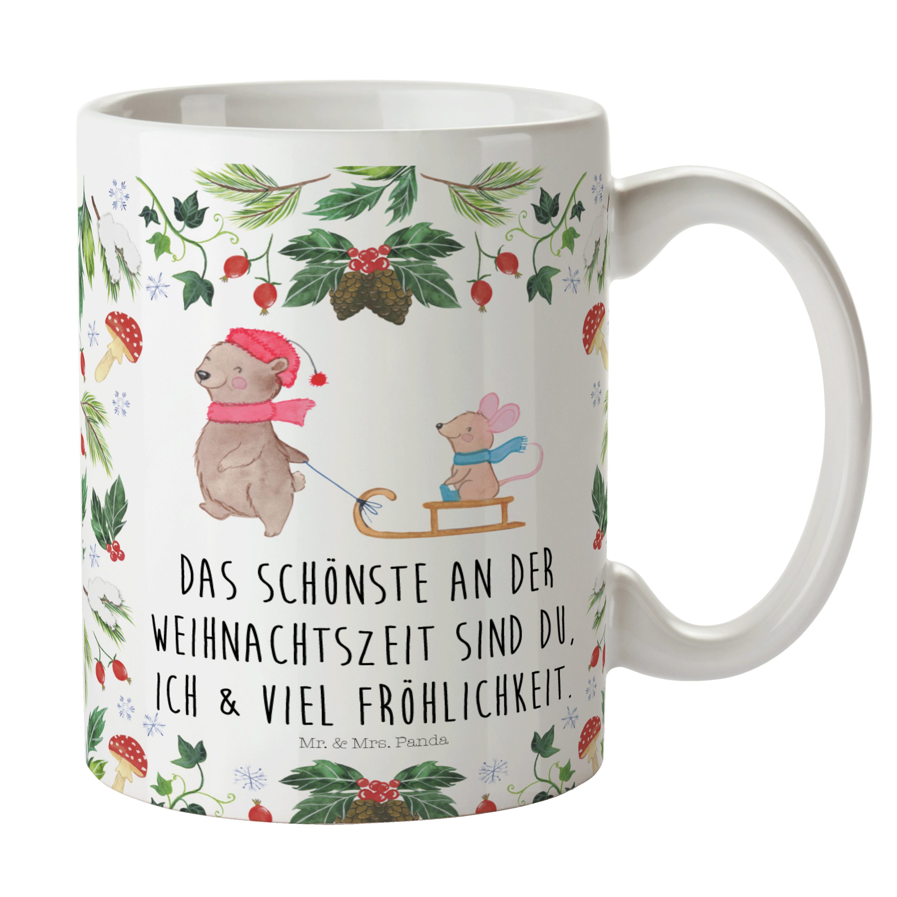 Mr. & Mrs. Panda Tasse Bär Maus Schlitten - Weiß - Geschenk, Tasse, Tasse Sprüche, Teetasse, Keramik | Tassen