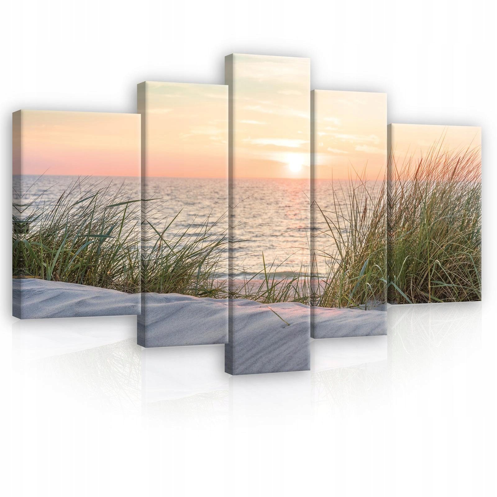 Groß SET Kunstdruck Wohnzimmer Natur Wandbilder Strand 5 Ostsee Landschaft Auf Leinwandbild teilig), Modern Leinwand 170x100 Aufhängefertig Canvas Bilder XXL Wallarena (Set Schlafzimmer, Bild für Meer cm Leinwandbilder Wandbild