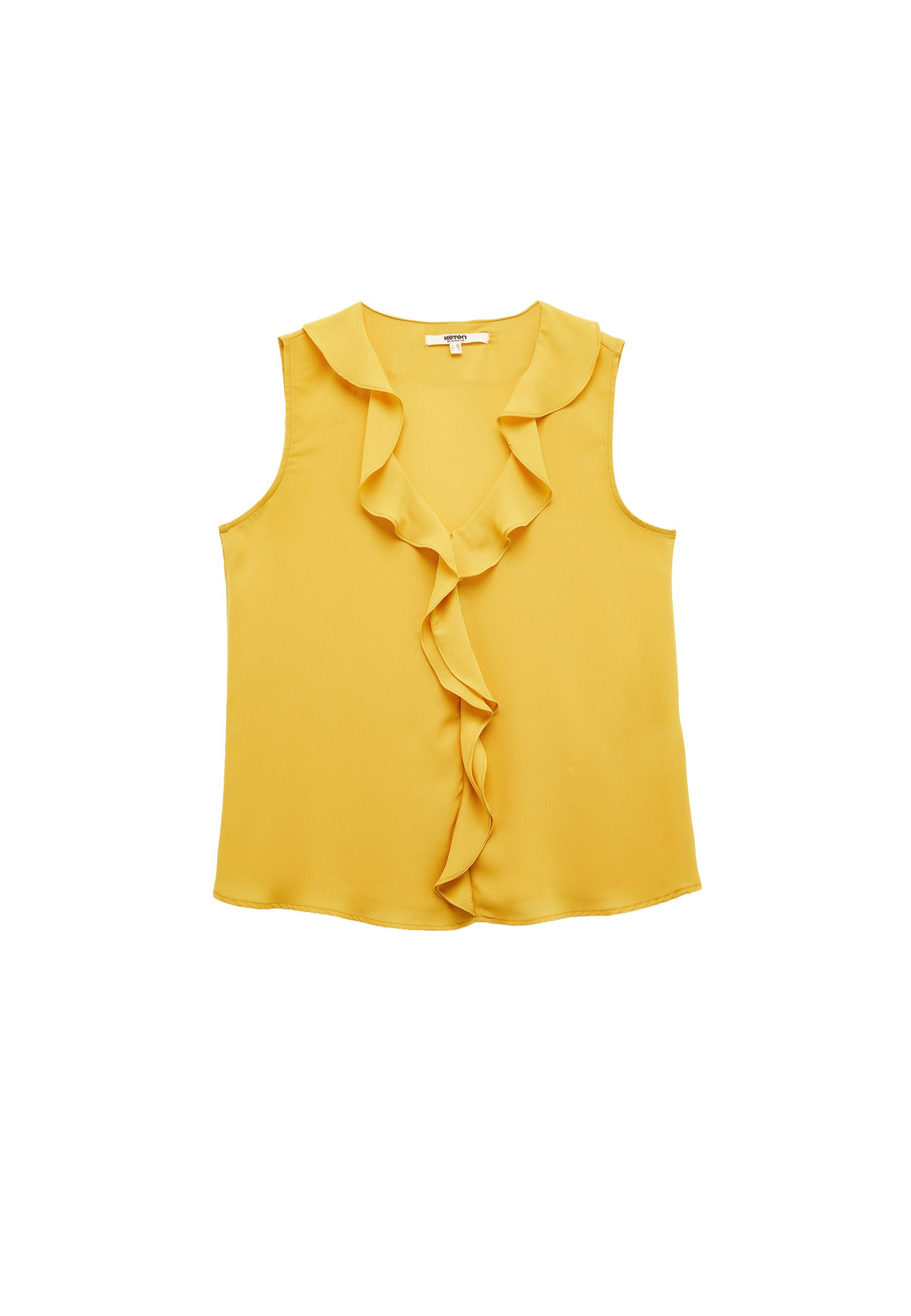 Koton Rüschenbluse Ärmellos V-Kragen Rüschenbluse günstig online kaufen