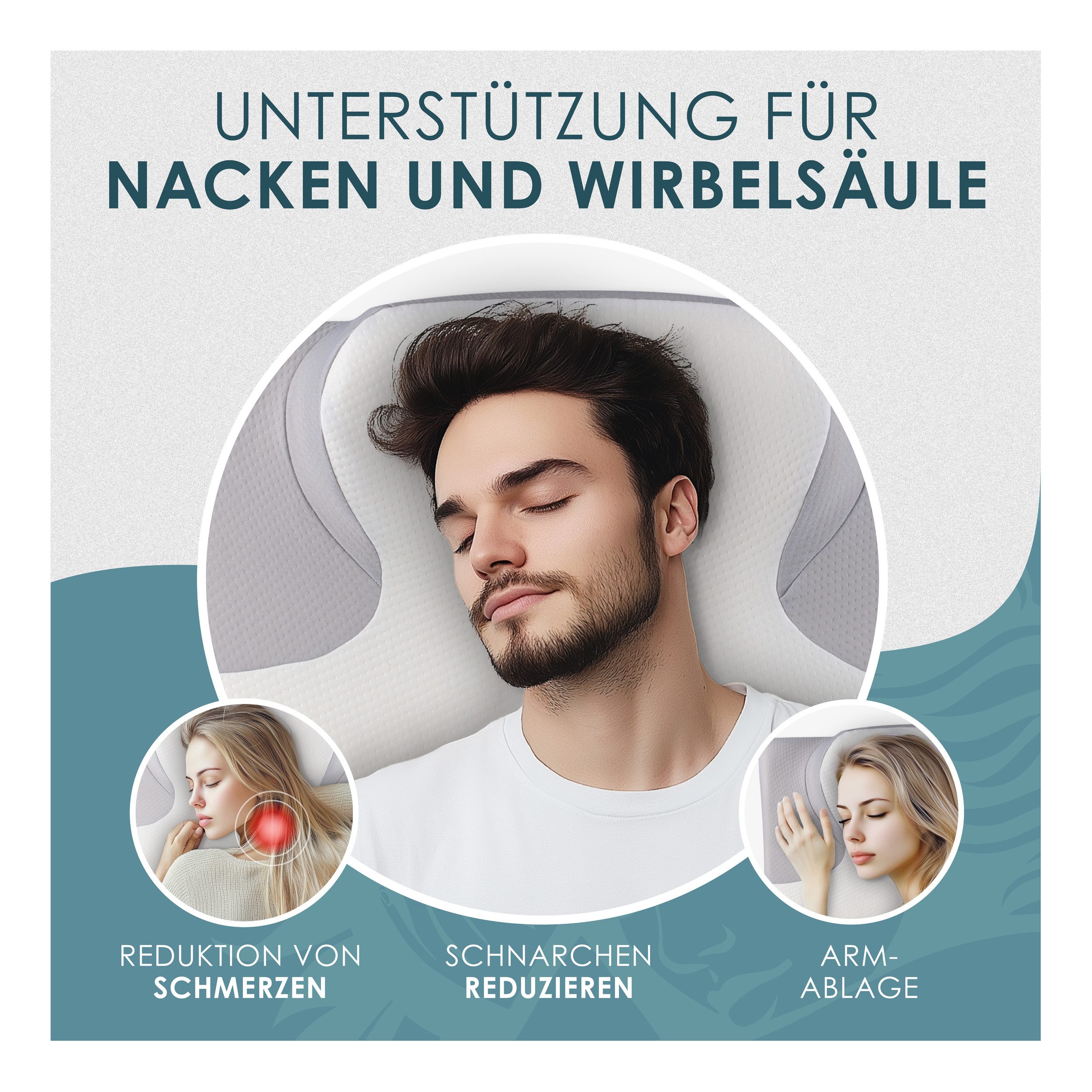 Nachtengel Kopfkissen Orthopädisch – Ergonomisches Nackenstützkissen aus Memory Foam, Rücken-, Bauch- & Seitenschläferkissen, Anti-Schnarch-Kissen, Nackenstützkissen