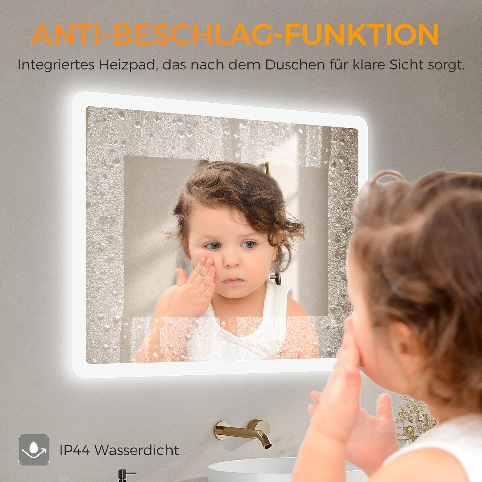 IMPTS Badspiegel LED Badezimmerspiegel Wandspiegel mit Beleuchtung Antibeschlag (Set, Speicherfunktion, Anti-Beschlag, Dimmbar, Touch-Schalter, Energiesparend), Badspiegel mit Beleuchtung Spiegel Bad Badezimmer