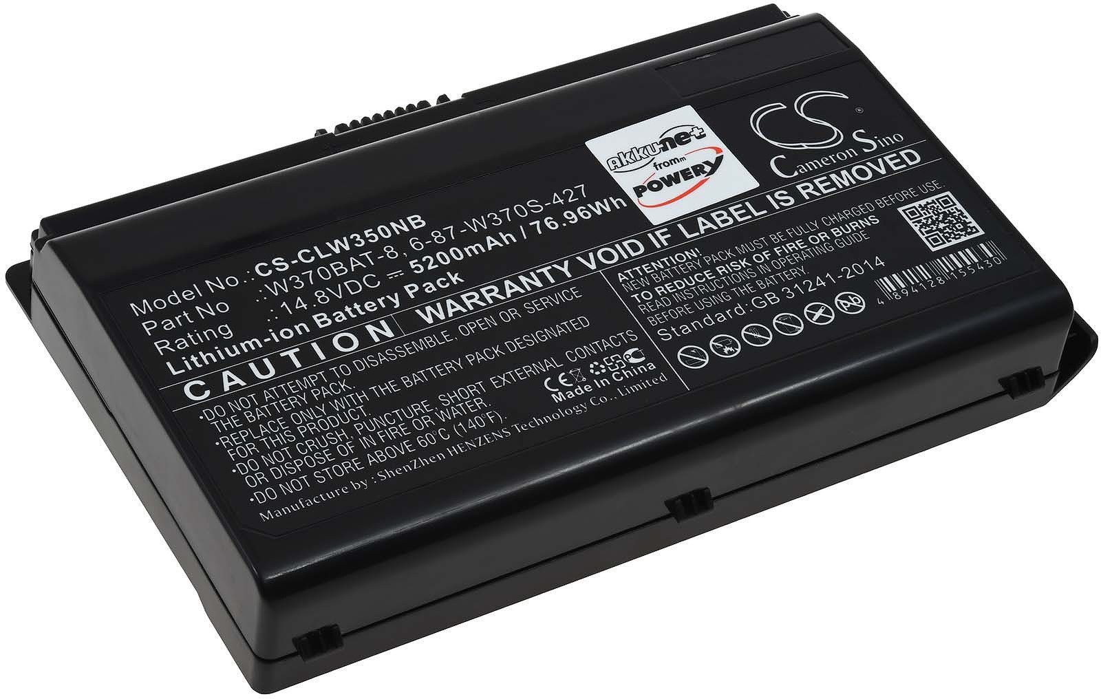 Powery Akku für Schenker W370ET Laptop-Akku 5200 mAh (14.8 V)