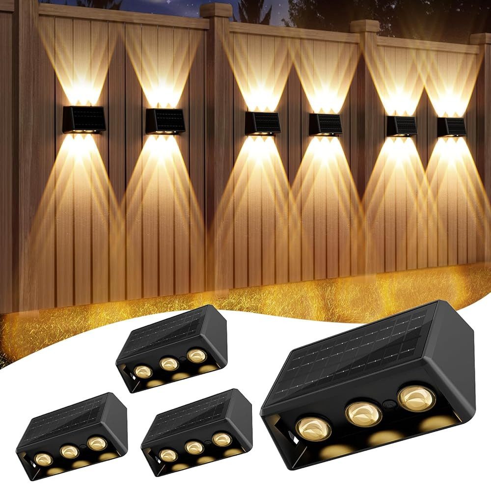 Quntis LED Solarleuchte wandleuchten Solarlampen, solarleuchten für außen garten 13 Farb IP65, LED fest integriert, Warmweiß, starker Akku mit großen Panel, Warmweiß/Kaltweiß/RGB Balkon Zaun Mauer