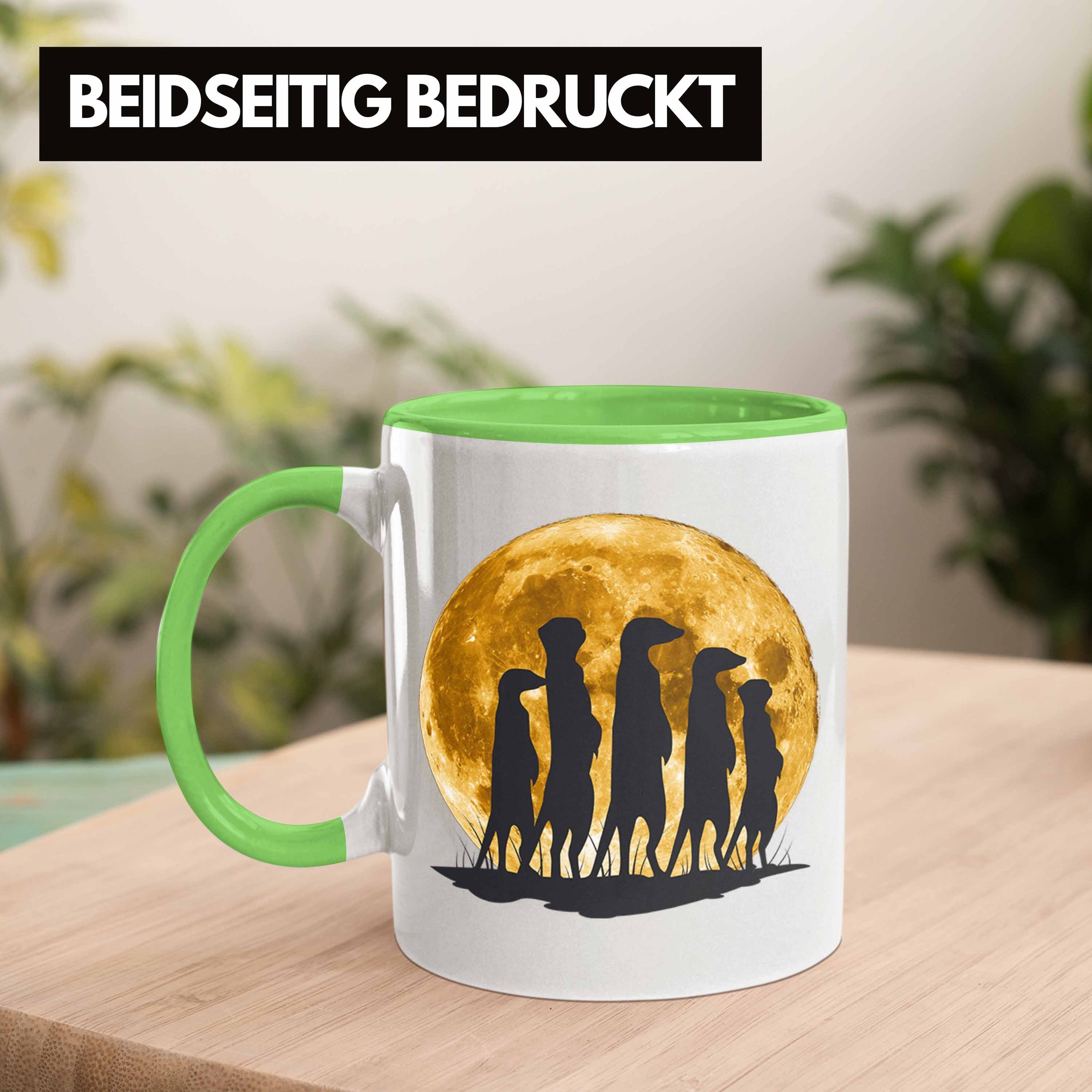 Trendation Tasse für Grün Erdmännchen Tierliebhaber Tasse Mondgrafik Geschenk