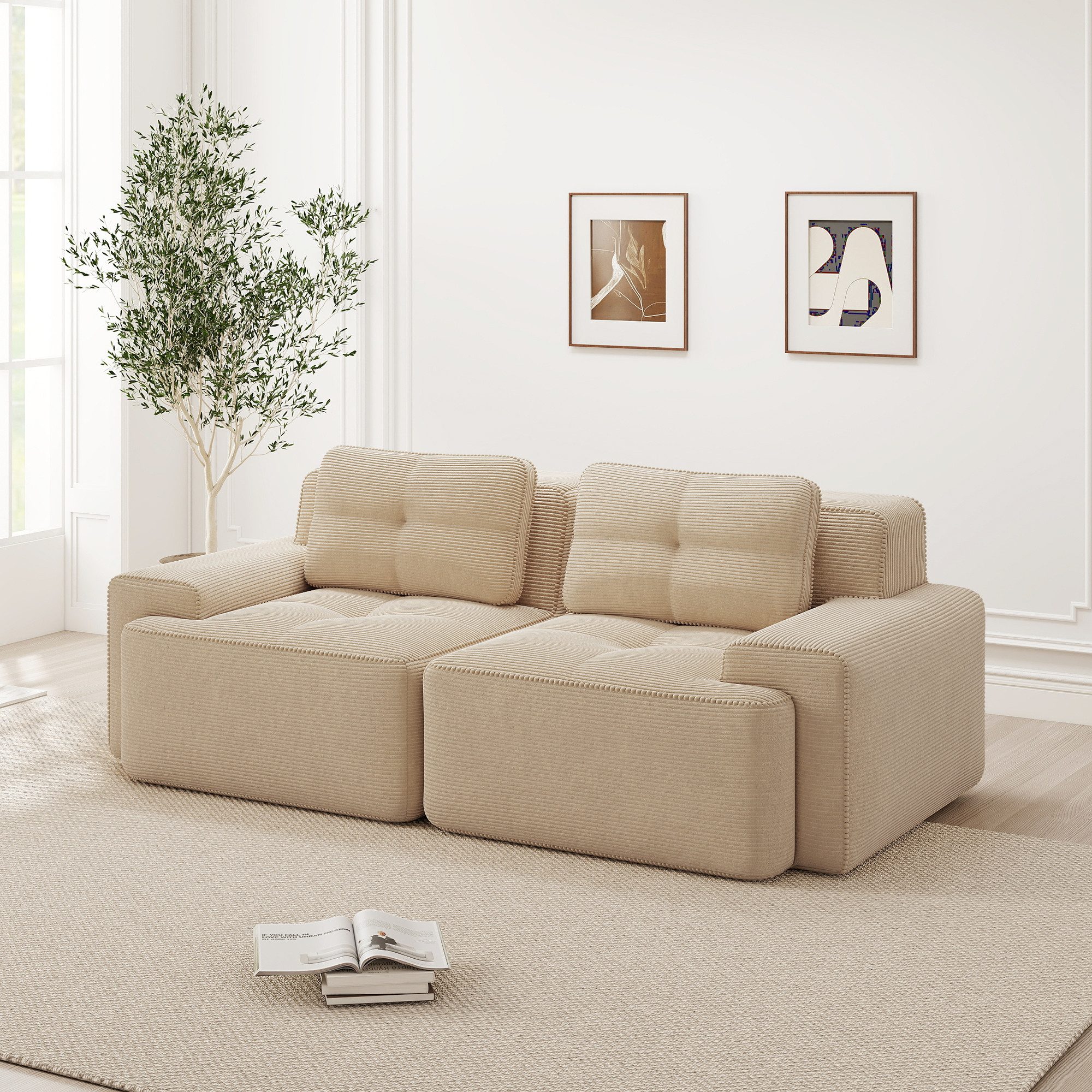 Odikalo Sofa Boneless Modulares Sofa kombinierbar Polstersofa Schlafsofa, Boneless Modular Sofa, modernes Sofa für Wohnzimmer mit Tiefsitz, bequemes Corduroy-Cloud-Sofa, Loveseat-Kleinsofa, Schlafsofa