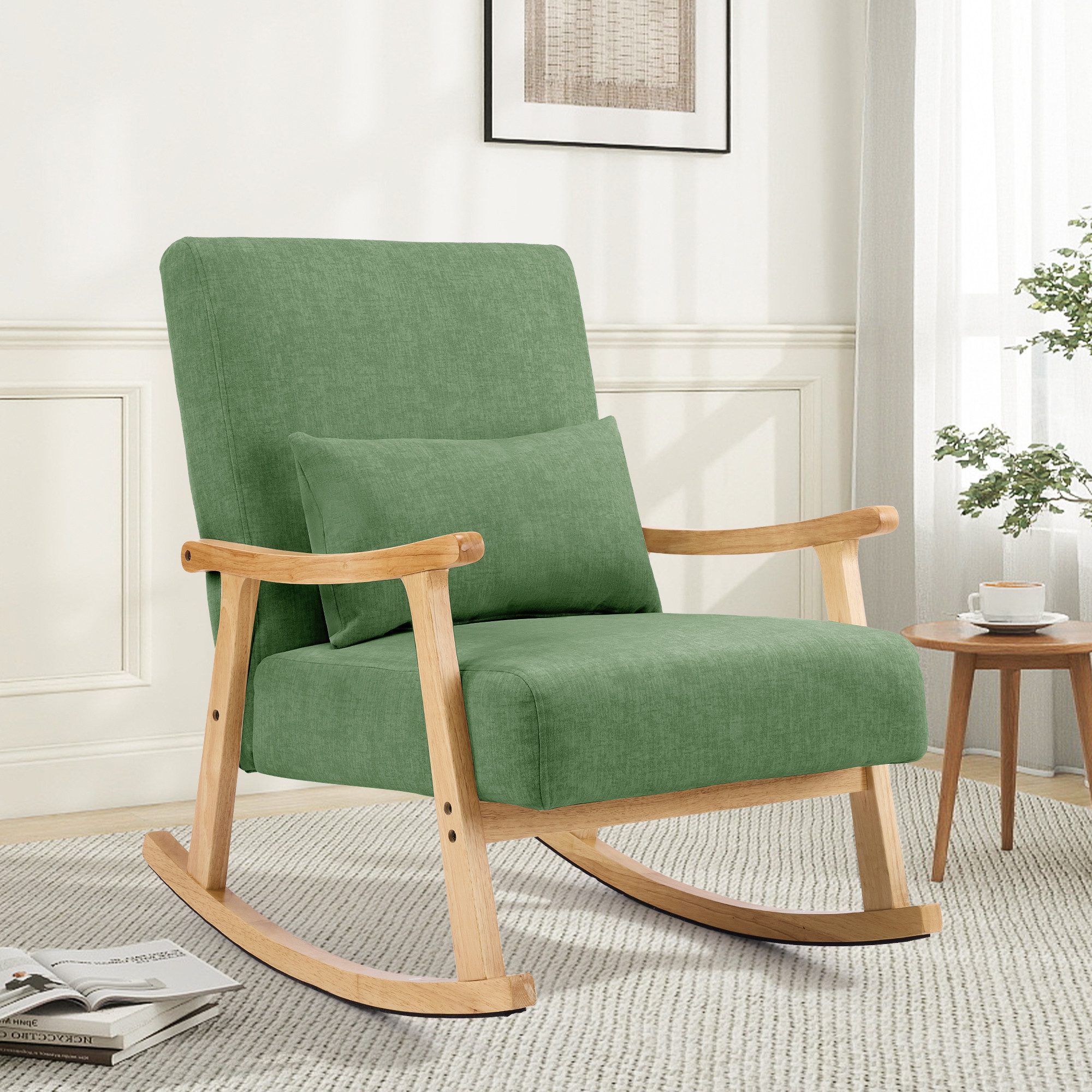 Aunekiv Schaukelstuhl Moderner Relaxsessel mit Kissen, 35° Schaukelwinkel, 65 x 85 x 86 cm (1 St), Holzrahmen, bis 150 kg belastbar, für Wohnzimmer & Schlafzimmer