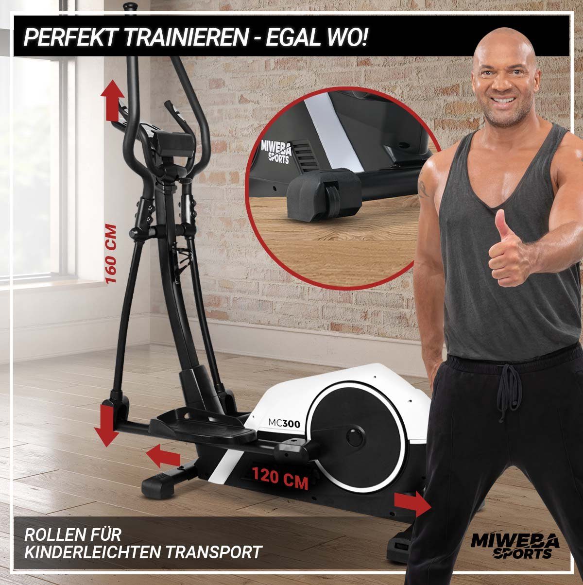 Smartphonehalter, LCD Intensitätsstufen, Fitnessgerät, Weiß zu Beintrainer am - Sports + Fitnessgeräte Ellipsentrainer Kinomap, für Anti-Rutsch-Griffe, Sensoren Magnetbremse), Trainings 1-tlg., Tablet- MC300 inkl. hause kg Heimtrainer 16 Safety-Key, - Transportrollen, Display, Lenker 21 Profi großes Programme, Cardio, Miweba Sportgeräte Pulsmesser, iConsole, verstellbar, Crosstrainer FitHiWay (8 Pulsgurt App, Schwungmasse und Sportgerät,