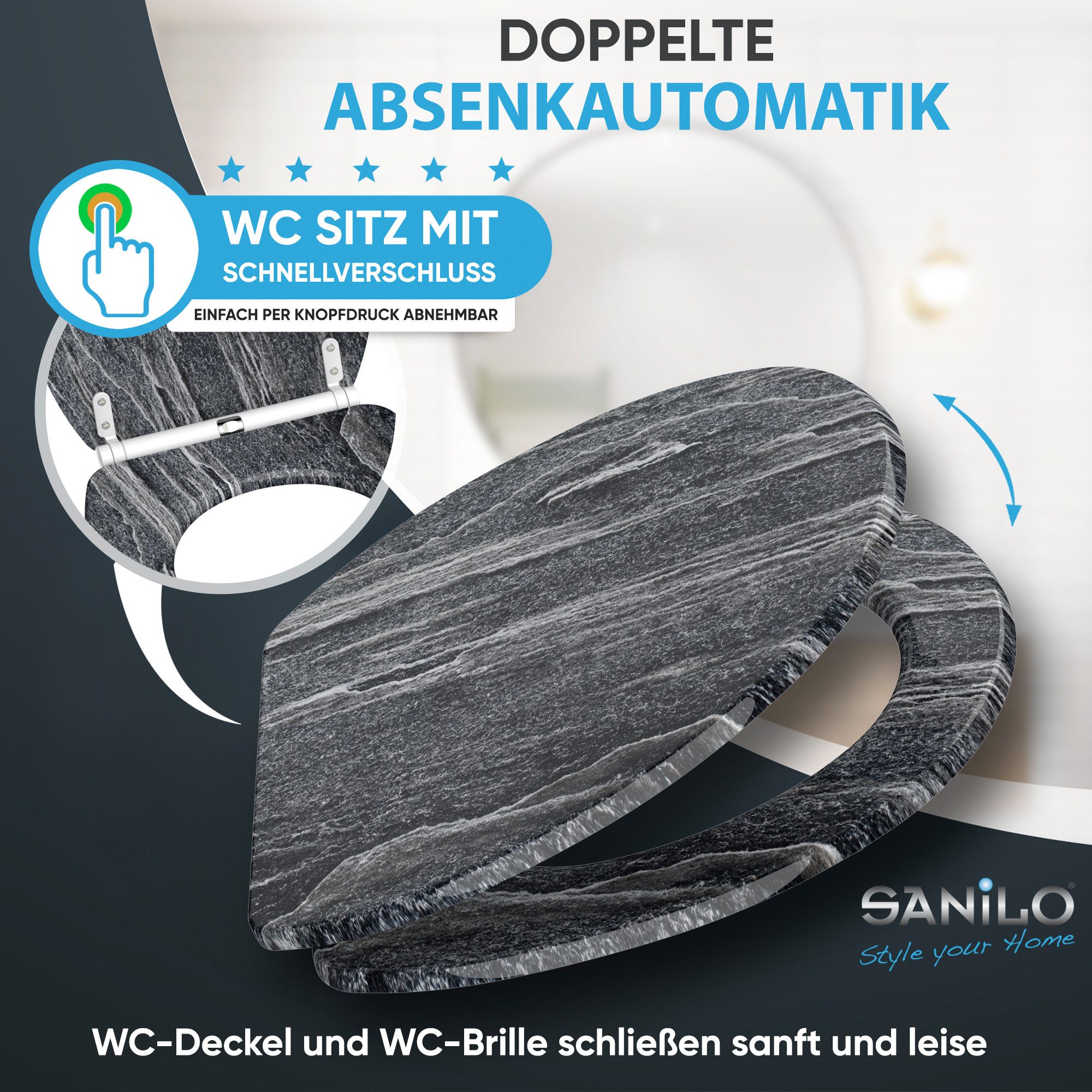 Sanilo WC-Sitz mit Absenkautomatik & Top Fix in vielen Designs, hochwertig, abnehmbar, leichte Montage von oben, mit Schraubenzieher – Bild 3 von 5