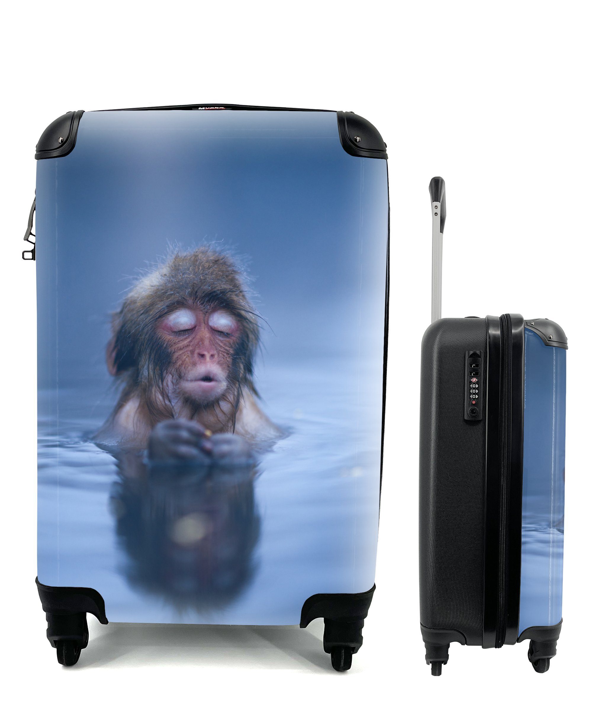 MuchoWow Handgepäckkoffer Wasser - Affe - Spiegelung - Tiere, 4 Rollen, Reisetasche mit rollen, Handgepäck für Ferien, Trolley, Reisekoffer
