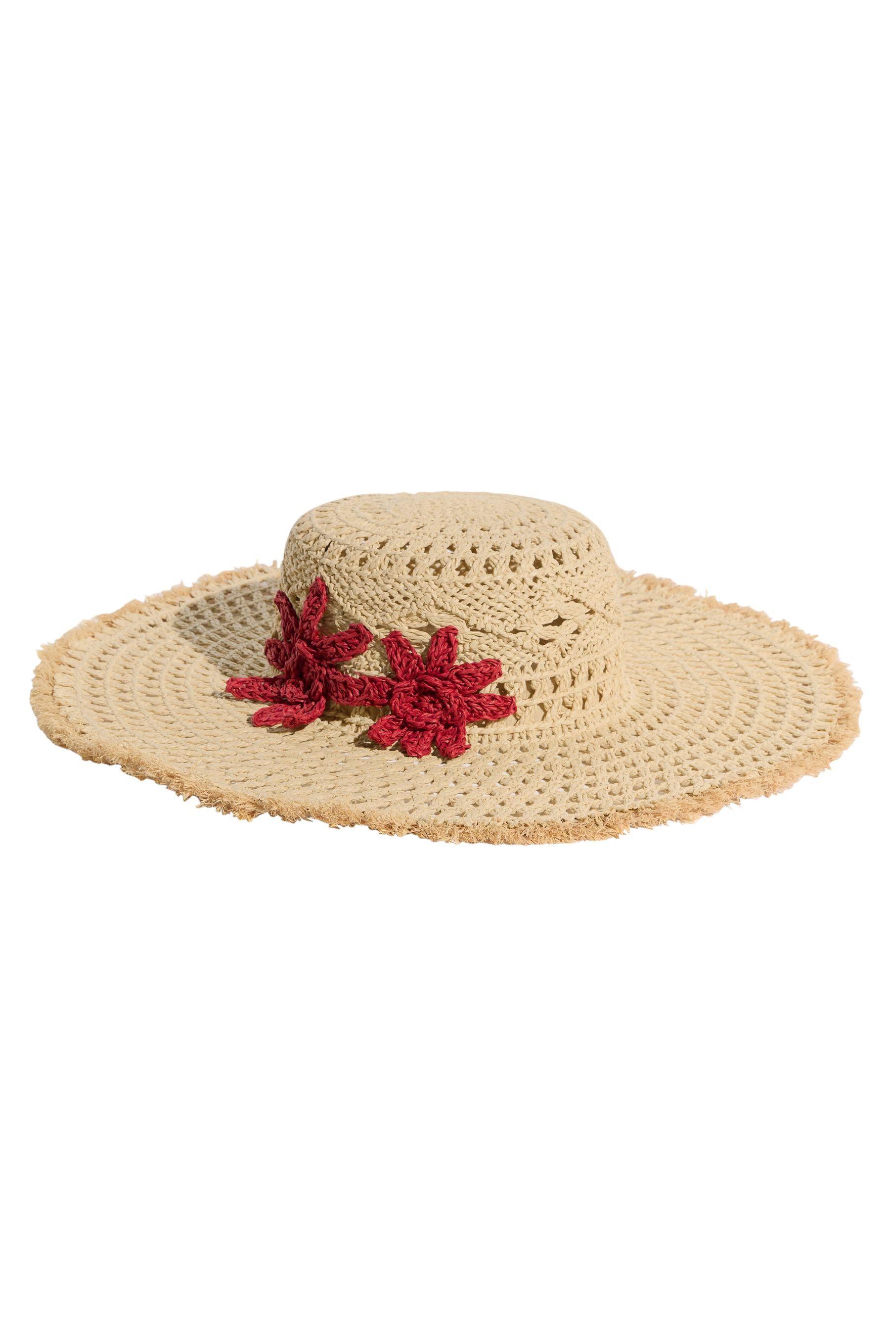 LIPSY Strohhut Lipsy Schlapphut mit Blumen, offene Verarbeitung (1-St)