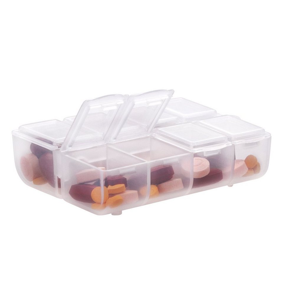 kwmobile Aufbewahrungsdose Kunststoff Medikamentenbox mit 8 Fächern,  Tablettenbox 7,5 x 6,3 x 2,5 cm - Tablettendose Box - Pillendose Dose